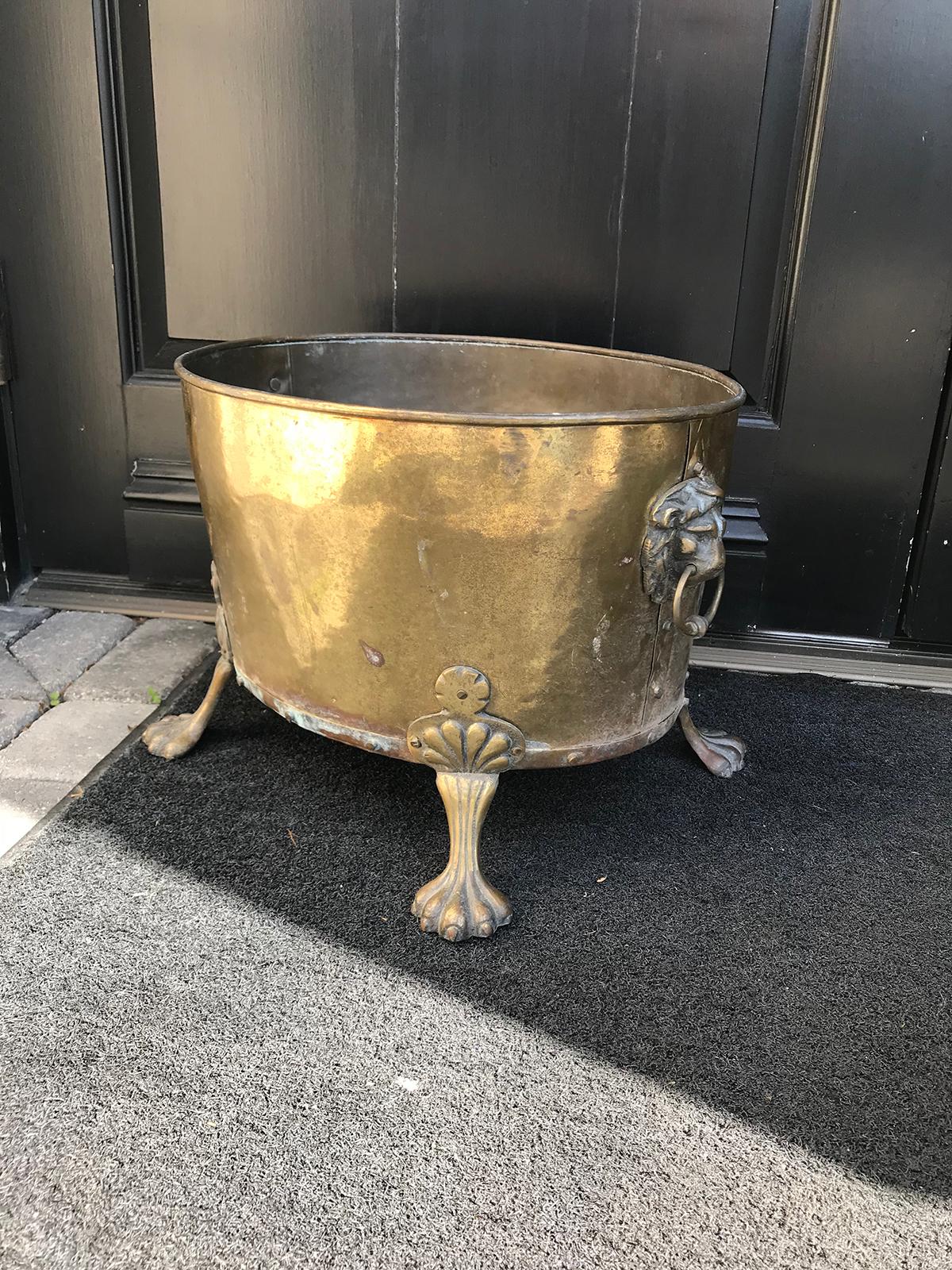 Large English Brass Cachepot, Marked 