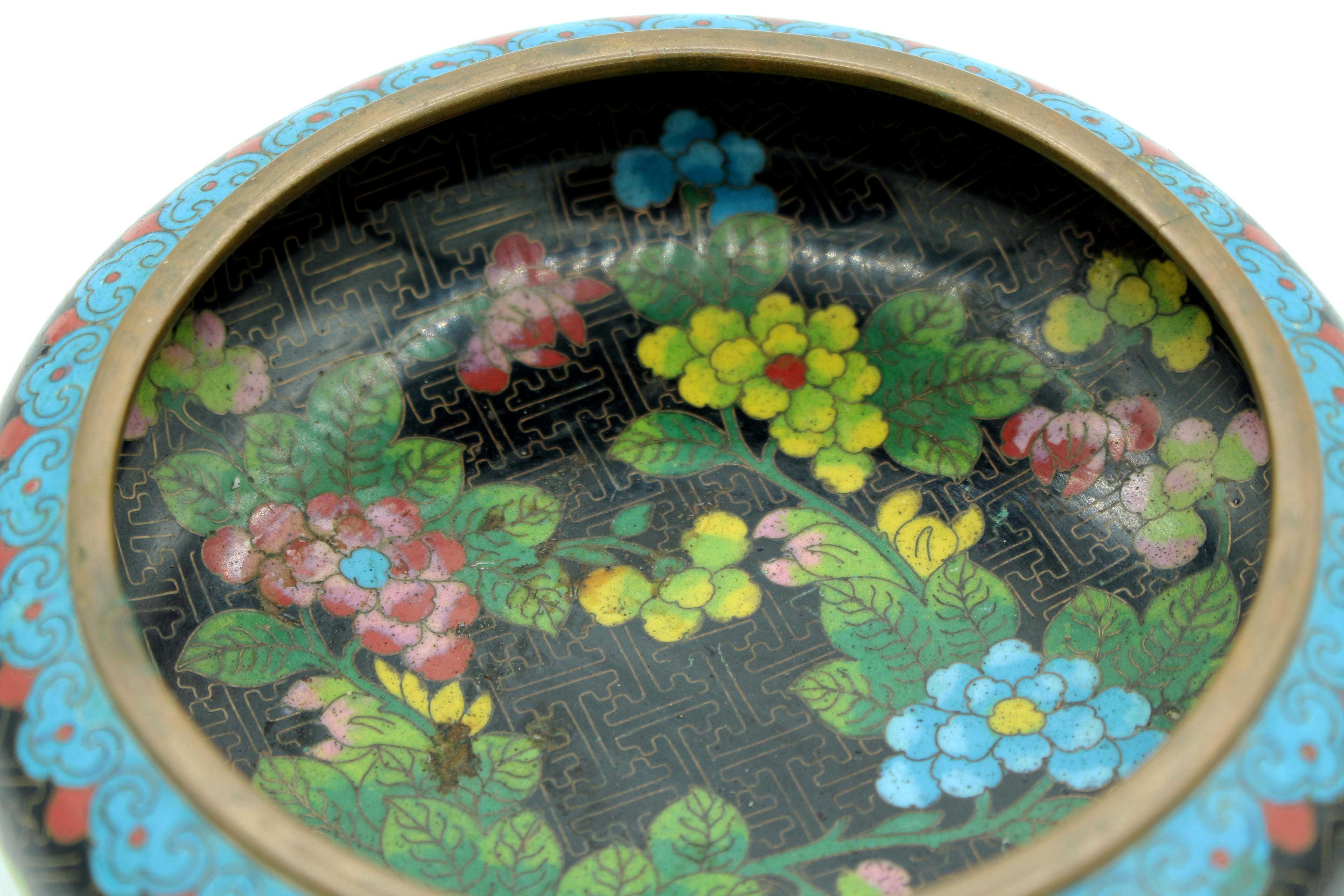 Brass Qing Dynasty Cloisonne Bowl, circa 1900 Late For Sale