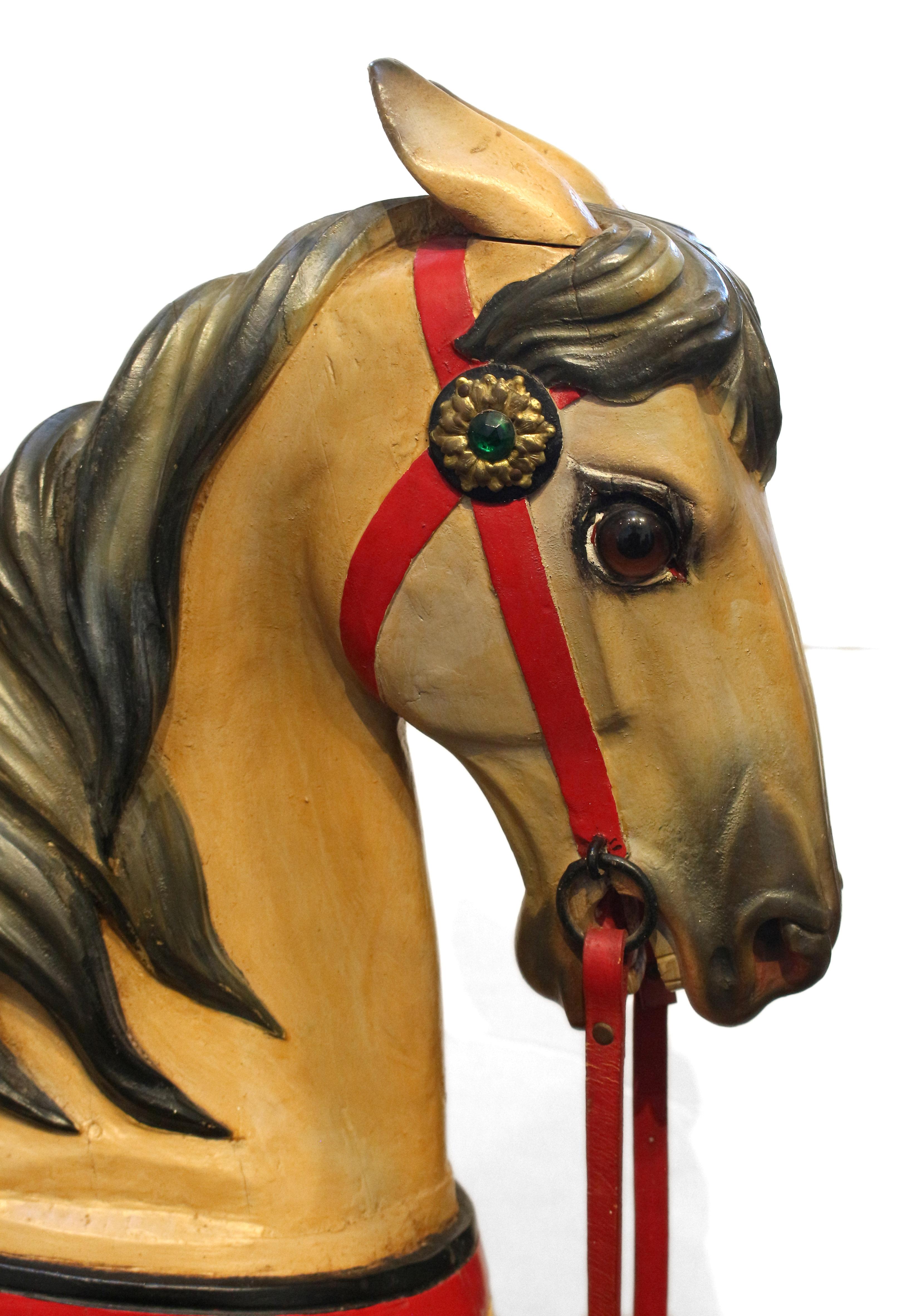 Carved Circa 1900 Likely American Carousel Horse on Original Brass Holder