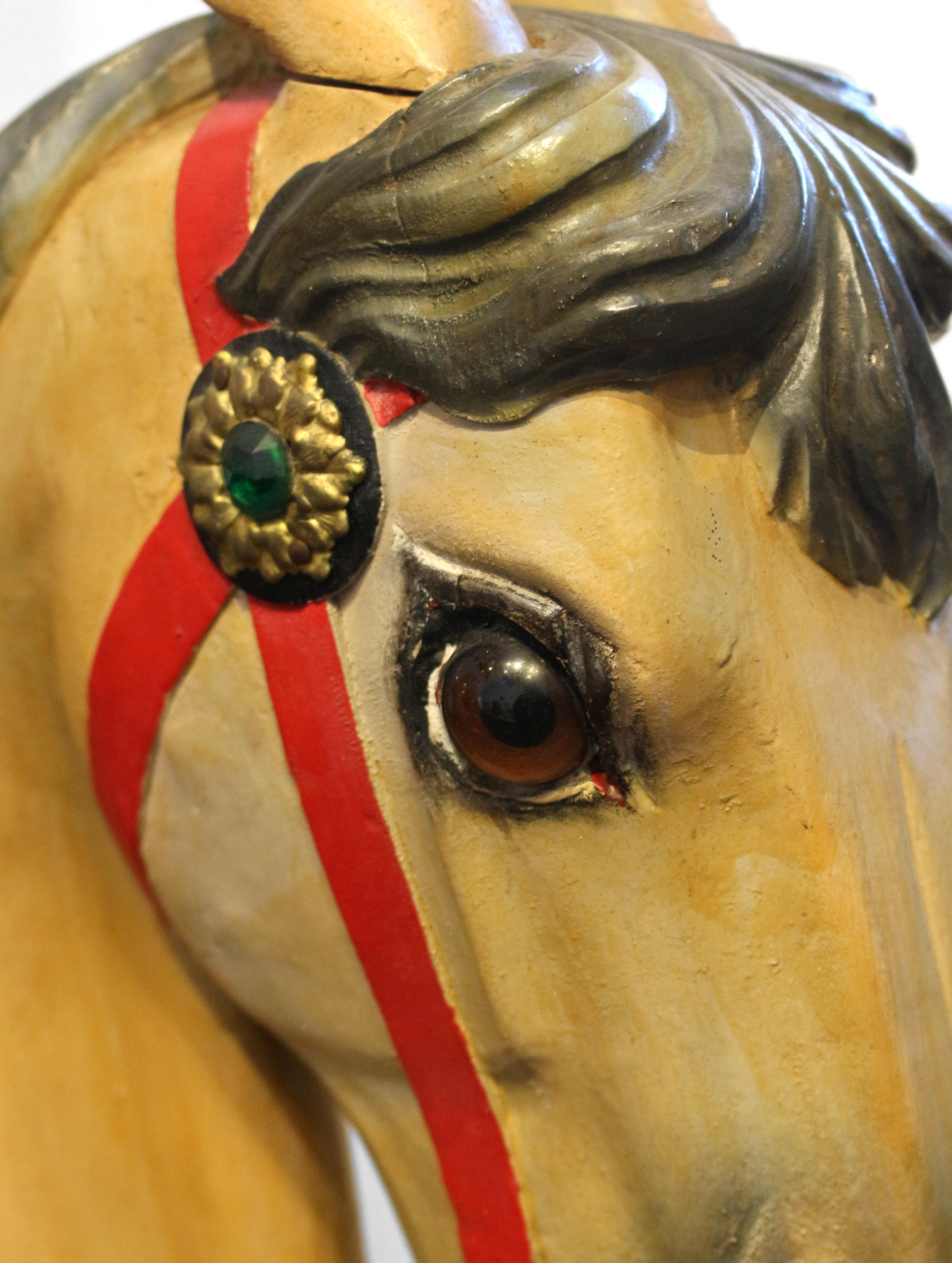 Circa 1900 Likely American Carousel Horse on Original Brass Holder In Good Condition In Chapel Hill, NC