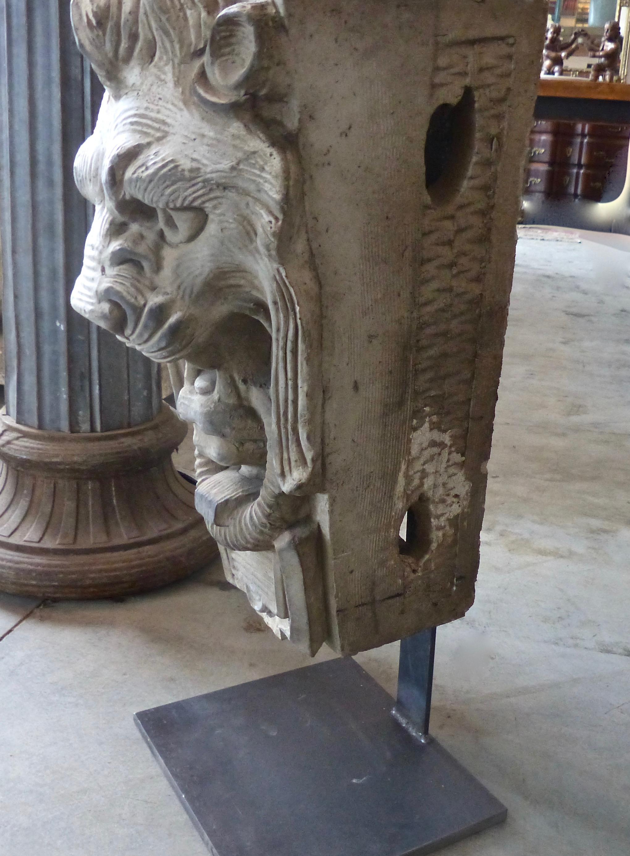 Classical Roman Limestone Lion’s Head Building Ornament, circa 1900