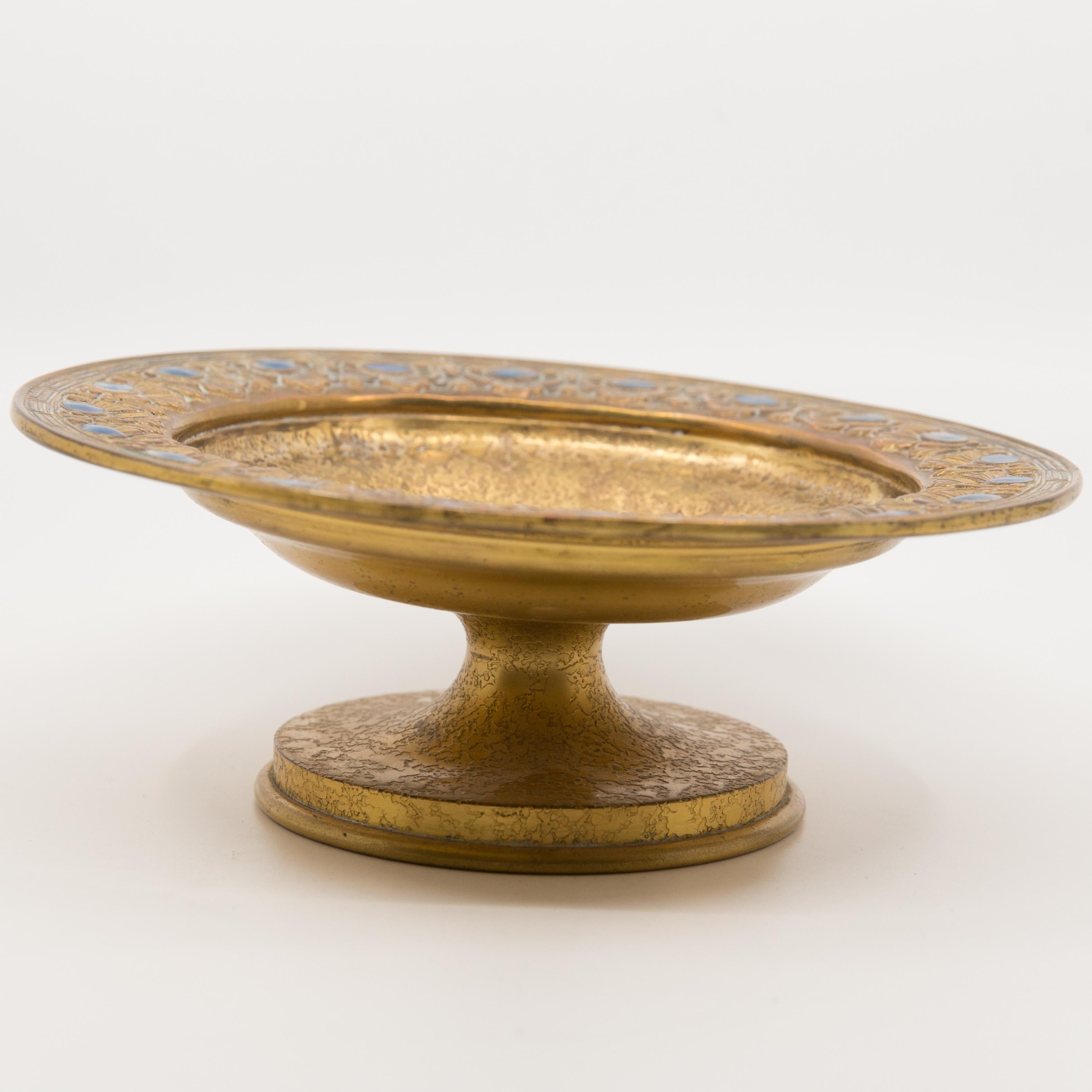 Louis Comfort Tiffany Furnaces Bronze and Enameled Jewel Compote, circa 1900 In Good Condition In Hudson, NY