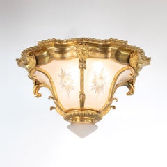 Early 20th Century Louis XVI Style Gilt Bronze Flush Mount with Etched Glass