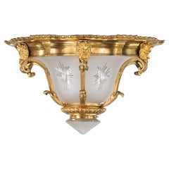 Early 20th Century Louis XVI Style Gilt Bronze Flush Mount with Etched Glass