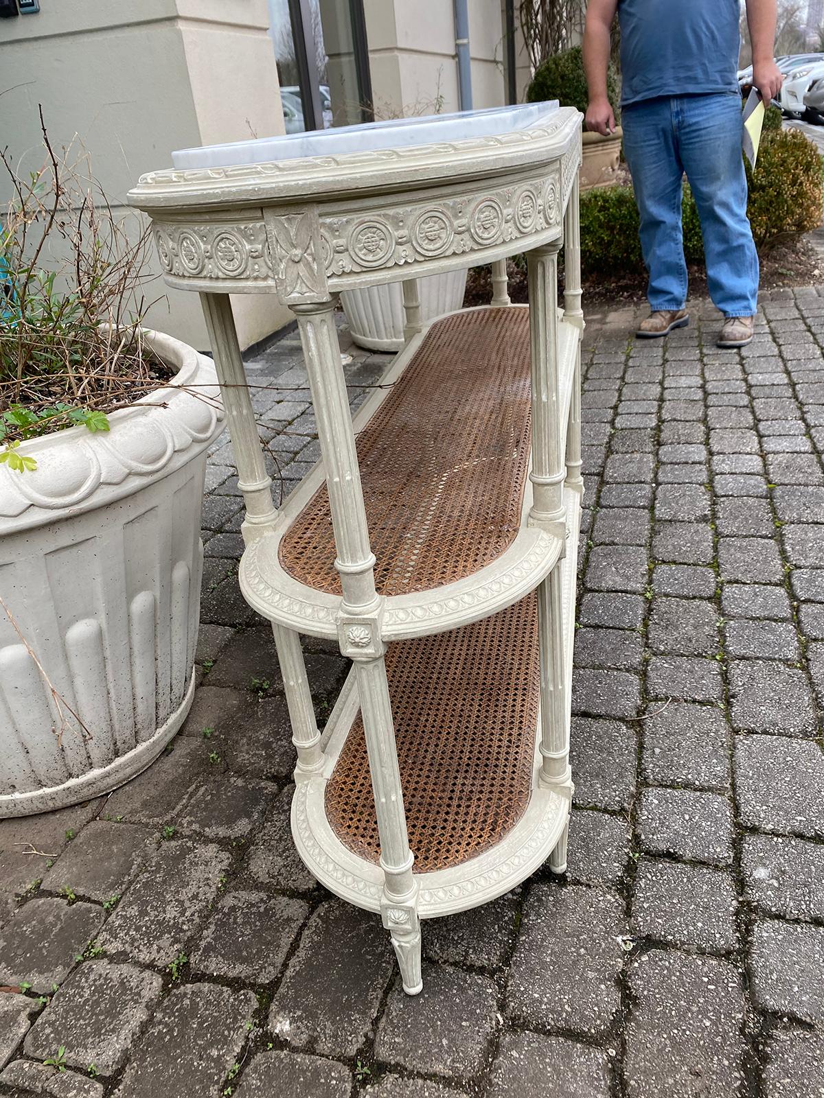 Circa 1900 Louis XVI Style Marble Top 3 Tiered Console, White Carrara Marble Top 6