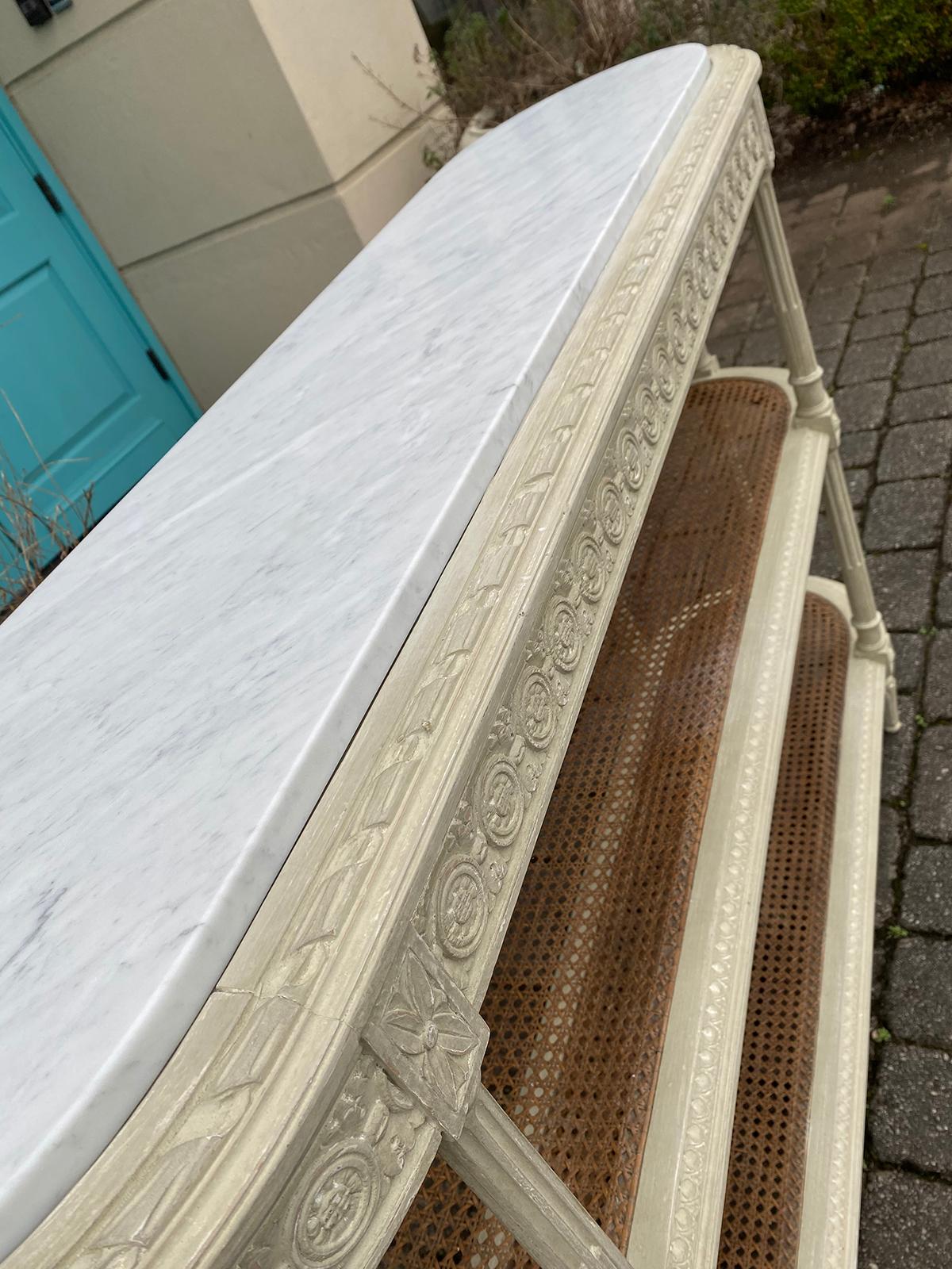 Circa 1900 Louis XVI Style Marble Top 3 Tiered Console, White Carrara Marble Top 8