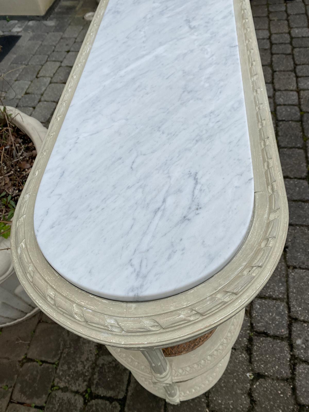 Circa 1900 Louis XVI Style Marble Top 3 Tiered Console, White Carrara Marble Top 9