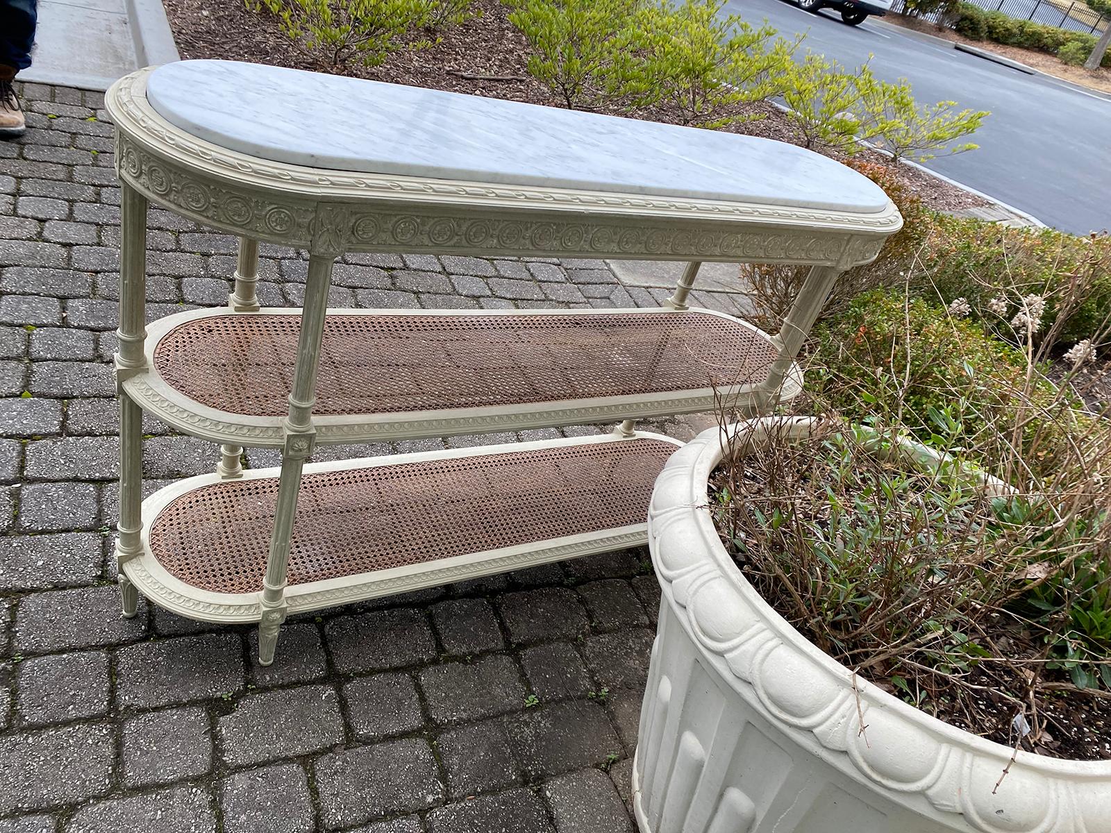 Circa 1900 Louis XVI Style Marble Top 3 Tiered Console, White Carrara Marble Top 14