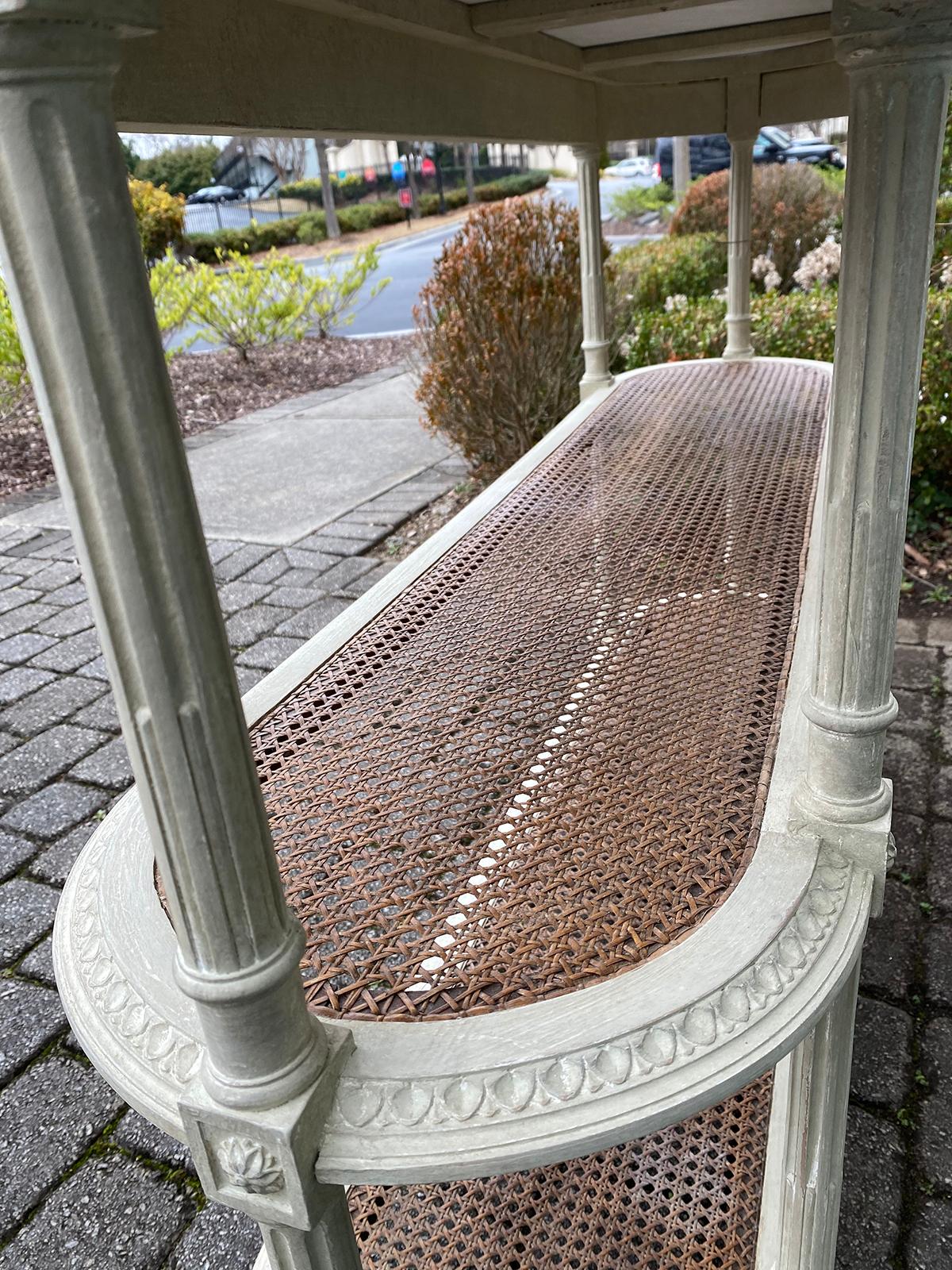 Circa 1900 Louis XVI Style Marble Top 3 Tiered Console, White Carrara Marble Top 3