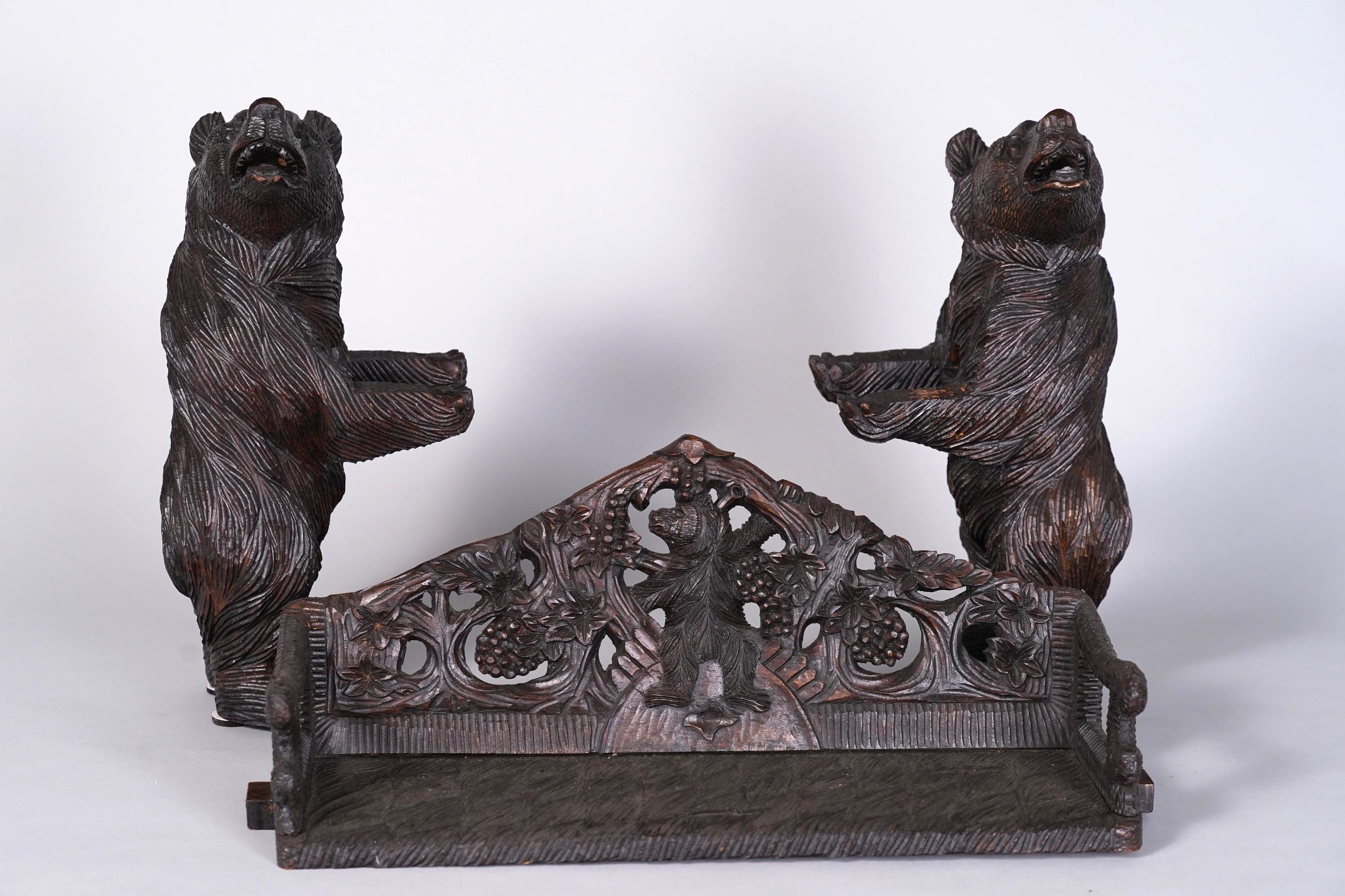 German circa 1900 Miniature Model of a Black Forest Bear Bench For Sale