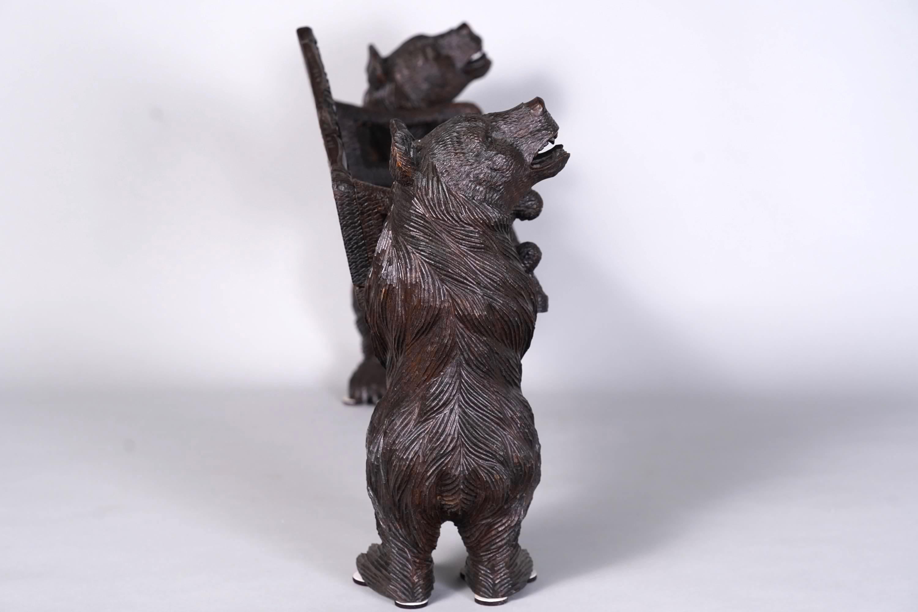 Hand-Carved circa 1900 Miniature Model of a Black Forest Bear Bench For Sale