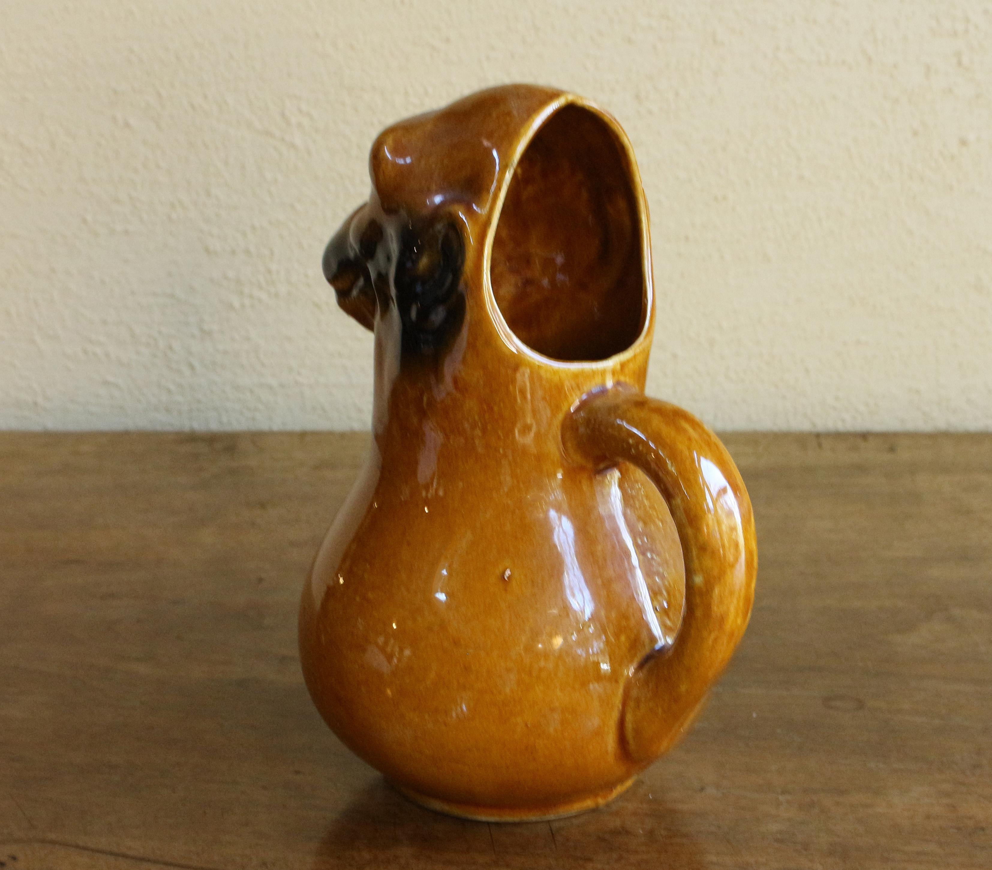 Circa 1900 Monkey Majolica Pitcher For Sale 2