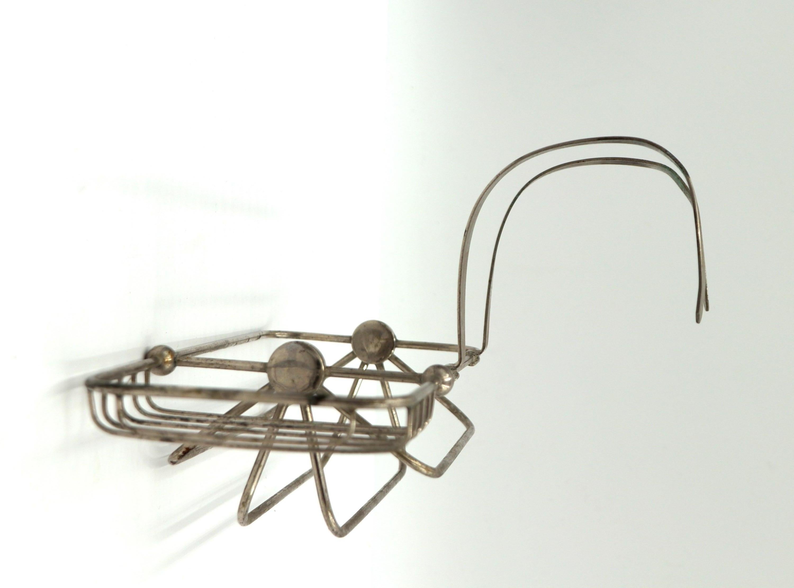 Circa 1900 Nickel Plated Brass Sponge & Soap Holder 1