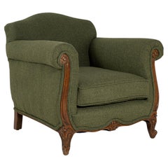 Circa 1900 Olive Wood Louis XV Style Carved Upholstered Club Chair