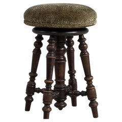 Circa 1900 Olive Wood Piano Stool With Upholstered Seat