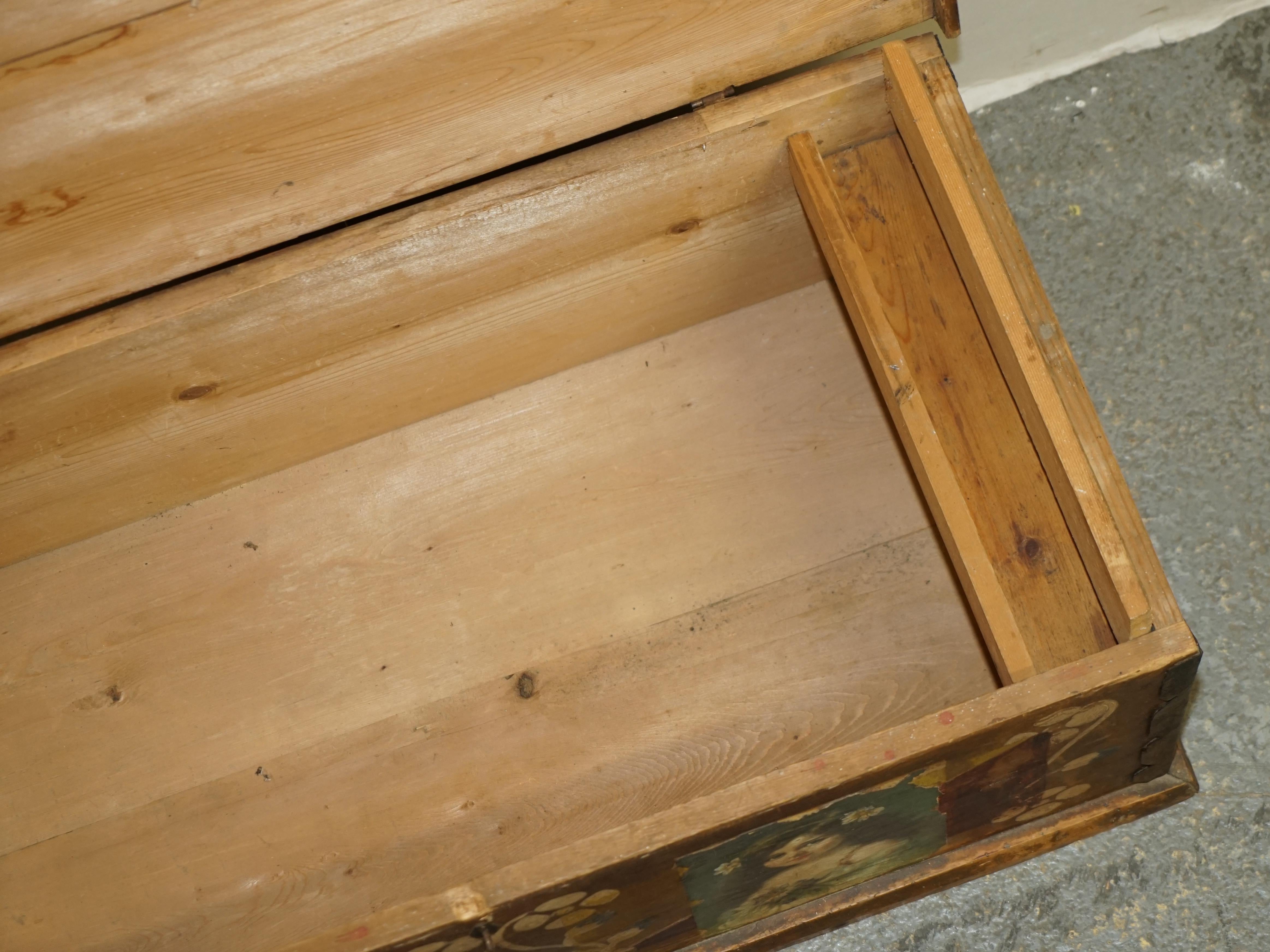 circa 1900 Original Paint Romanian Blanket Chest Coffer Trunk Children Pictures For Sale 7