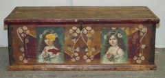 circa 1900 Original Paint Romanian Blanket Chest Coffer Trunk Children Pictures