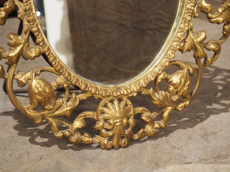 Miroir Ovale Ancien Pivotant Sur Pied - Bronze Patiné - Vintage - Occasion