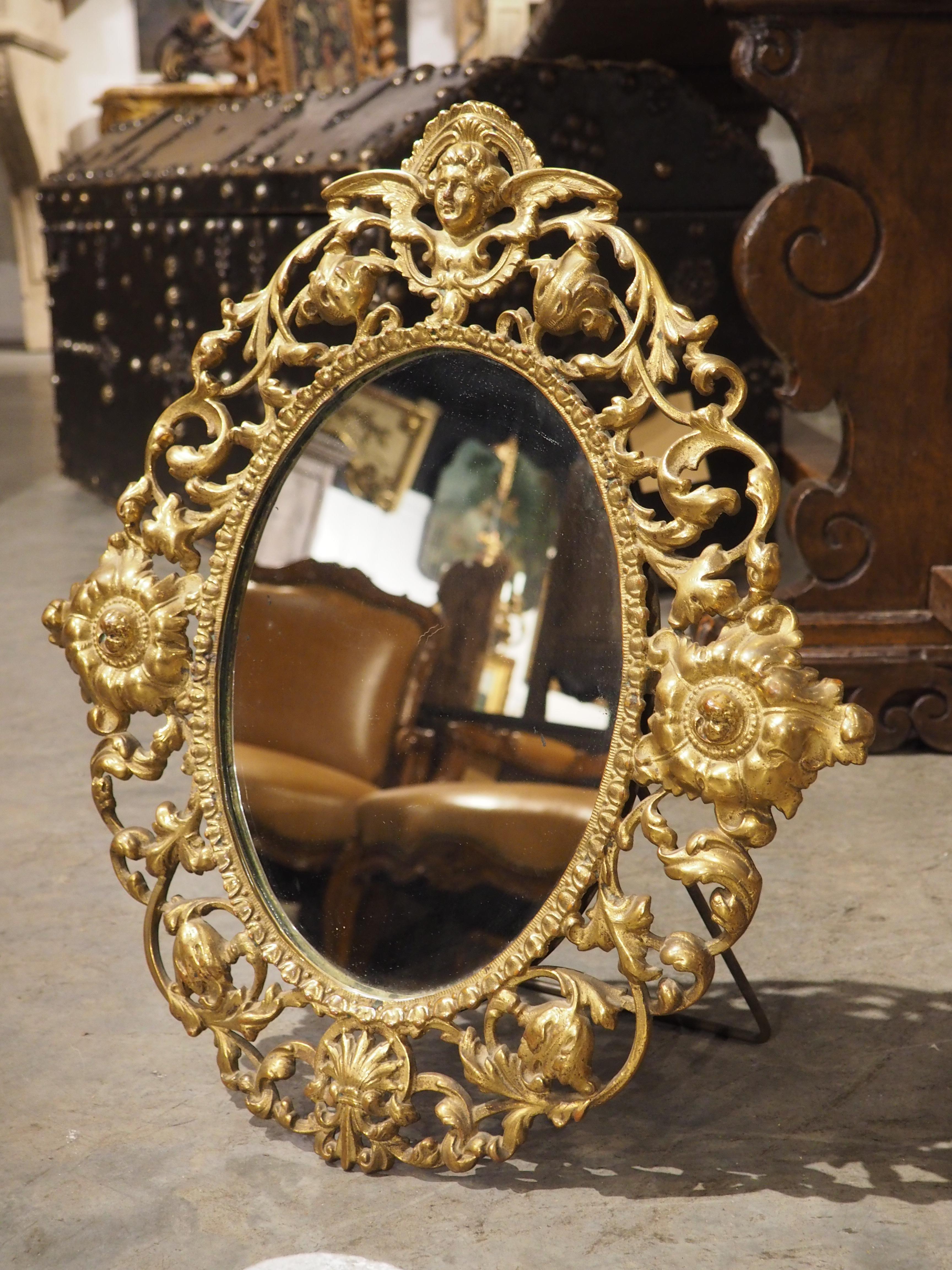 Circa 1900 Oval Gilt Bronze Table Mirror from Italy For Sale 6
