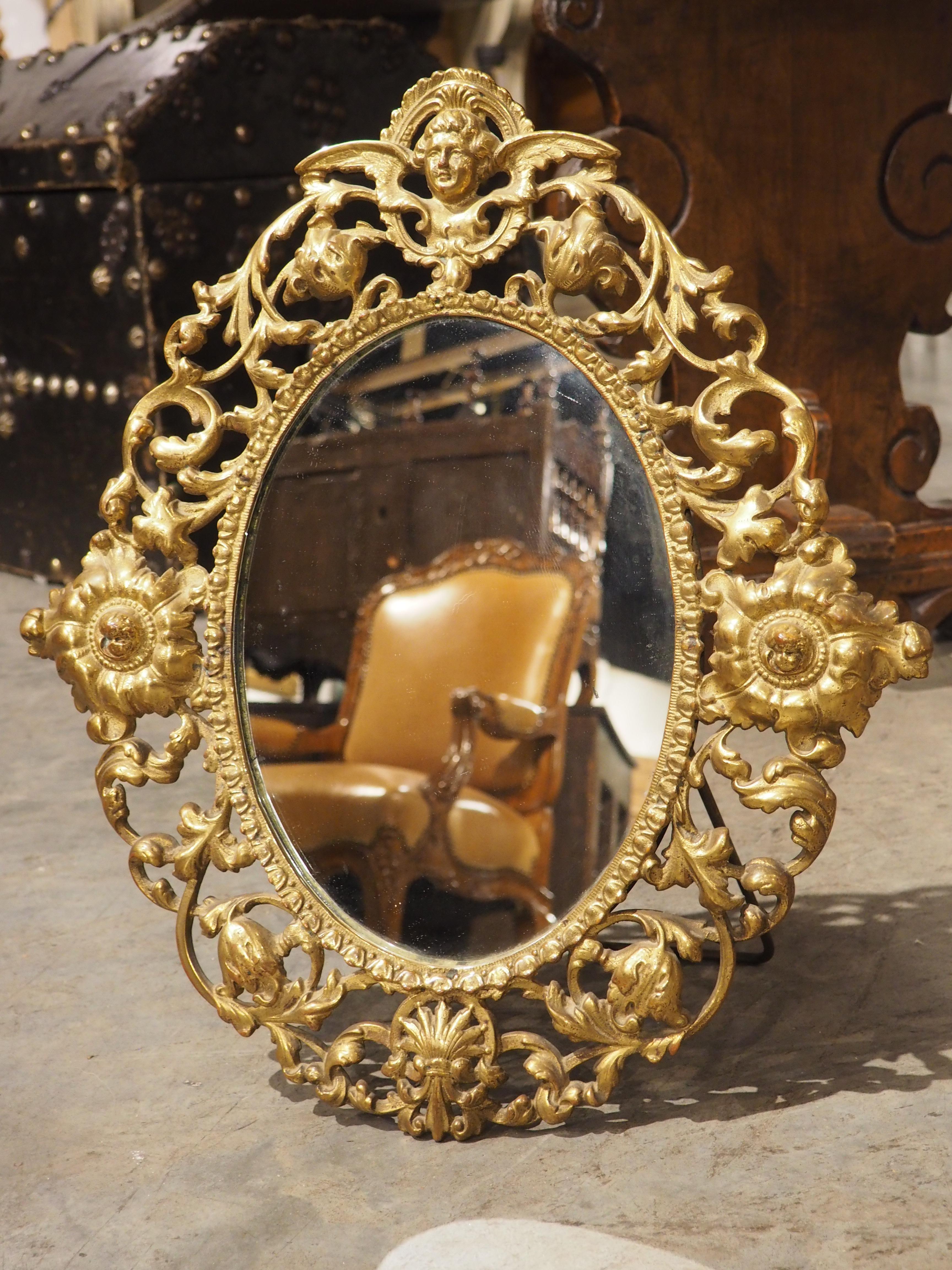 Circa 1900 Oval Gilt Bronze Table Mirror from Italy For Sale 7