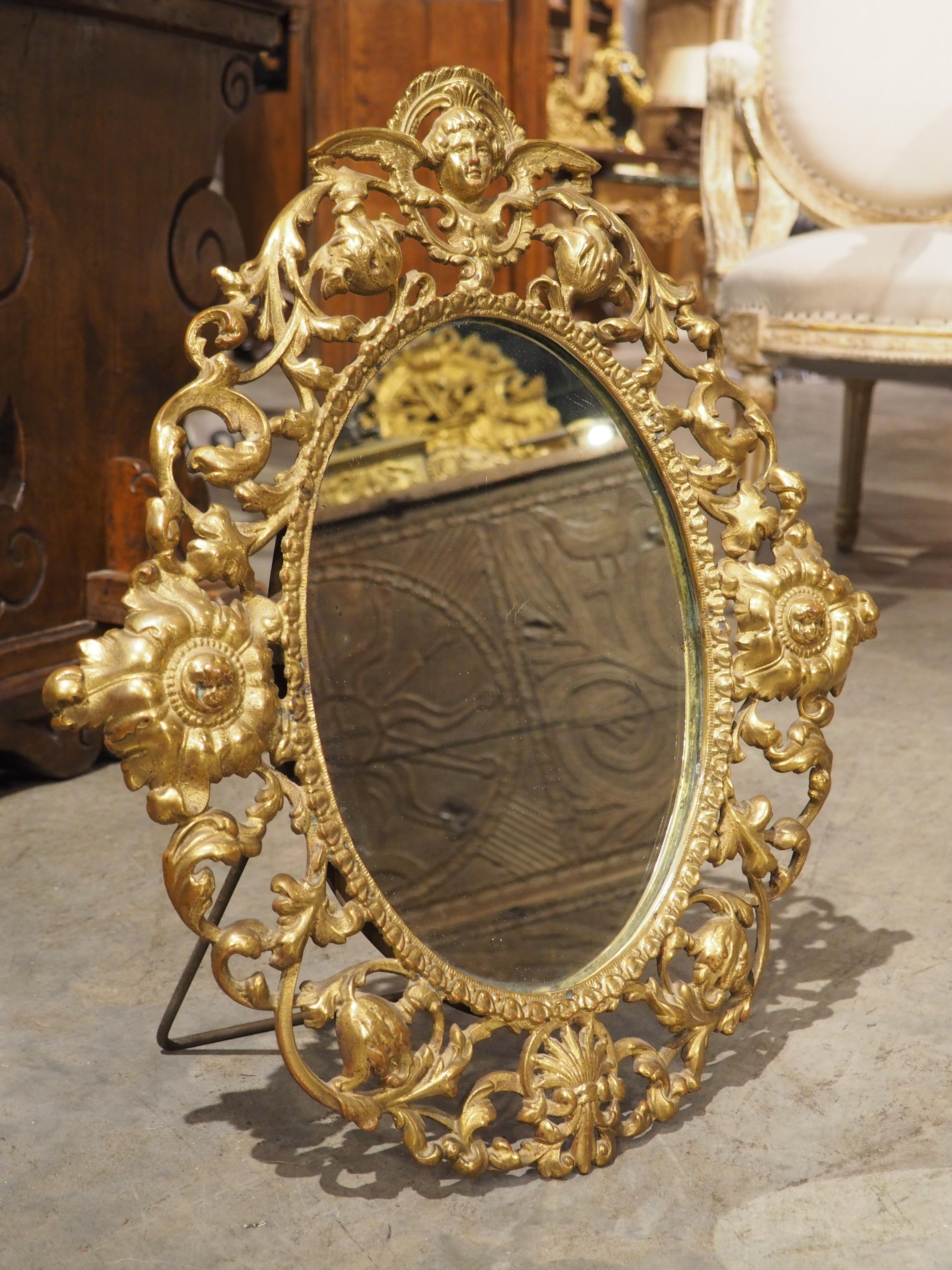 Circa 1900 Oval Gilt Bronze Table Mirror from Italy For Sale 9