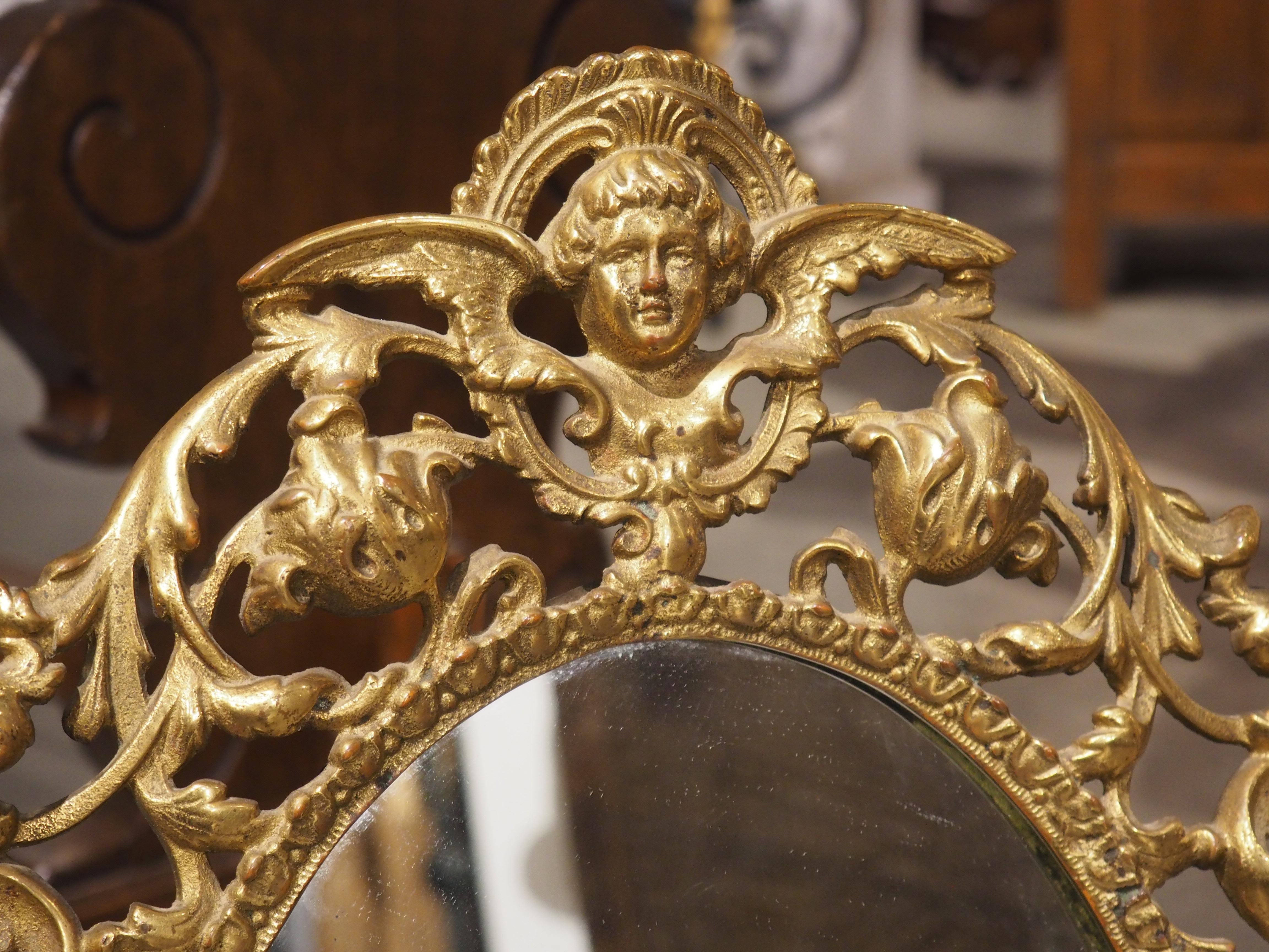 Circa 1900 Oval Gilt Bronze Table Mirror from Italy In Good Condition For Sale In Dallas, TX