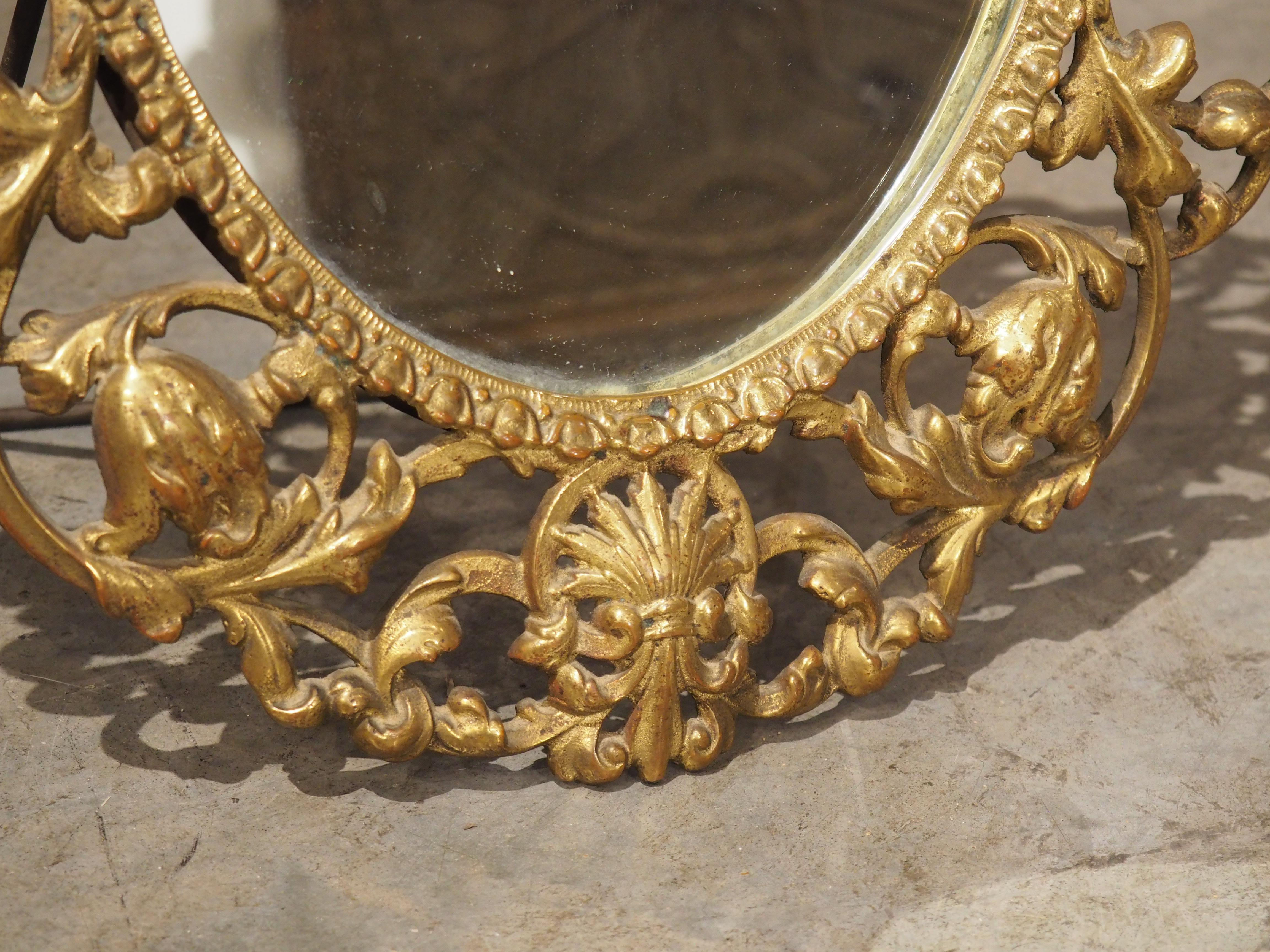 Metal Circa 1900 Oval Gilt Bronze Table Mirror from Italy For Sale