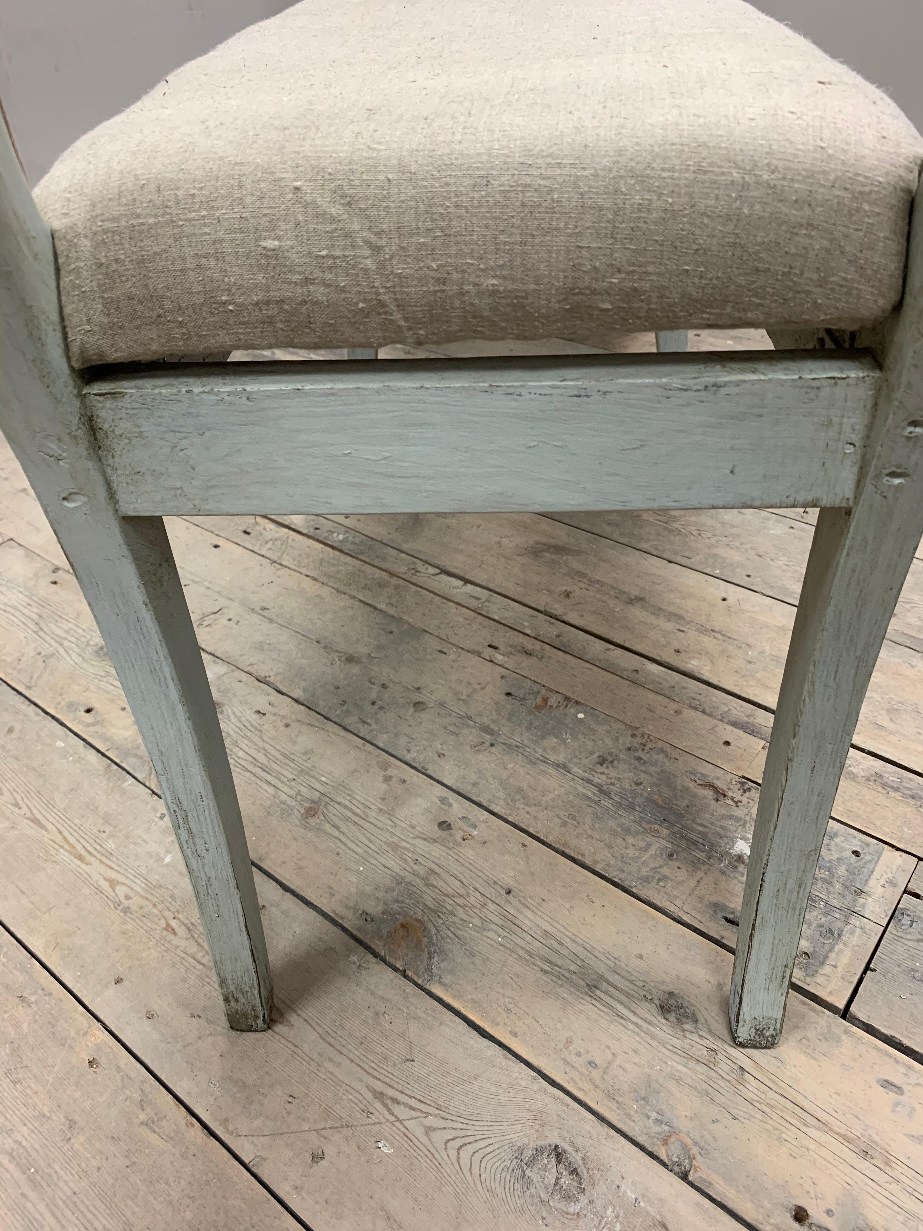 Circa 1900 Painted Pale Green/Blue Swedish Bench with an Upholstered Seat 3