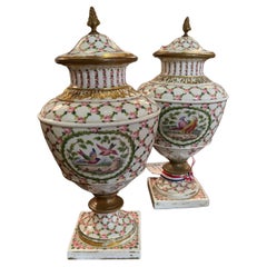 Circa 1900 Pair French Sevres Porcelain Urns with Bronze Mounts