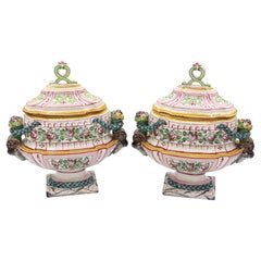 Circa 1900 Pair of French Faience Covered Urns