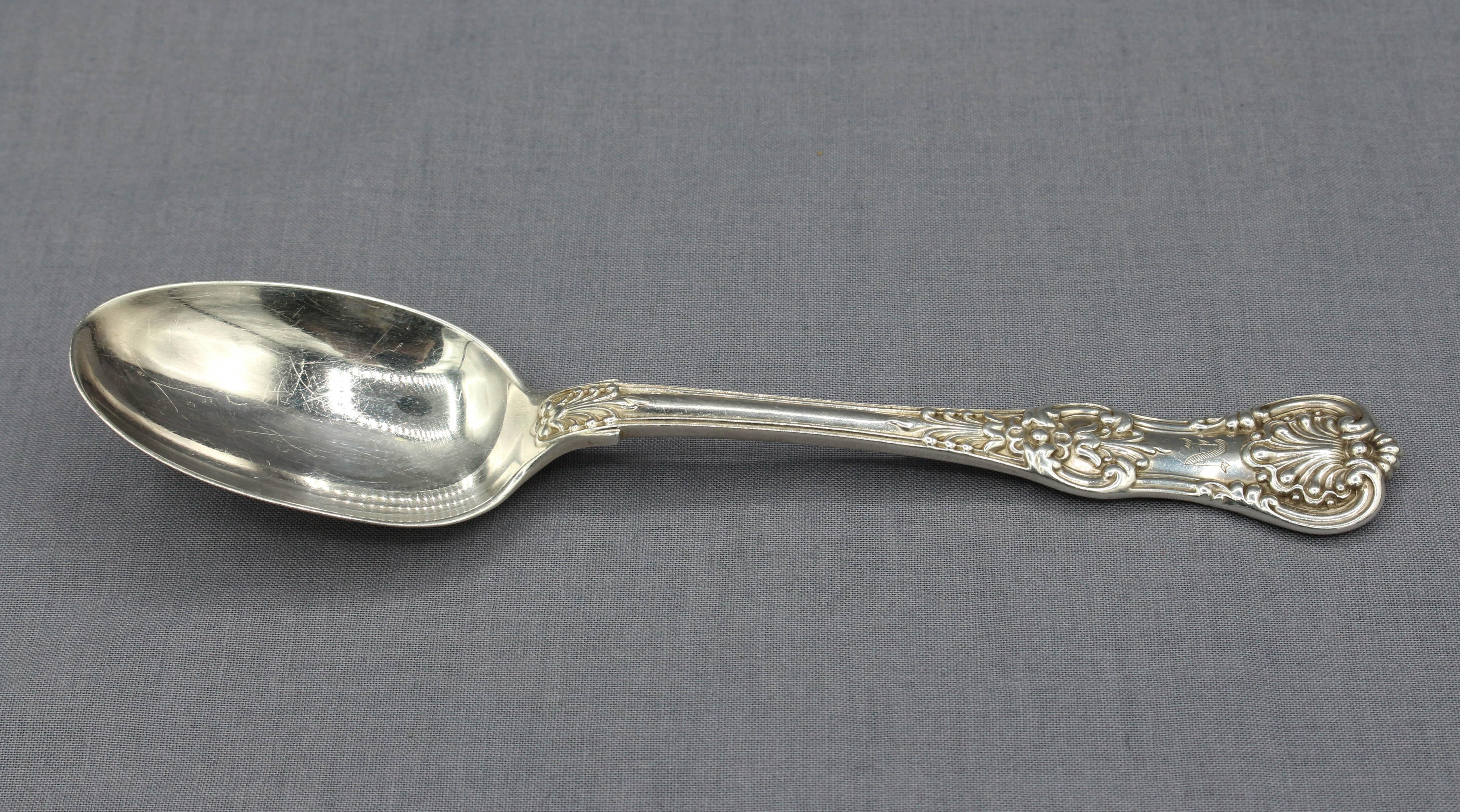 Rococo Revival Circa 1900 Pair of Sterling Silver Dessert Spoons in 