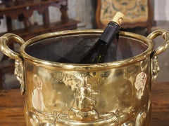 Circa 1900 Polished French Brass Folk Art Wine Cooler or Jardiniere