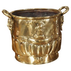 Circa 1900 Polished French Brass Folk Art Wine Cooler or Jardiniere