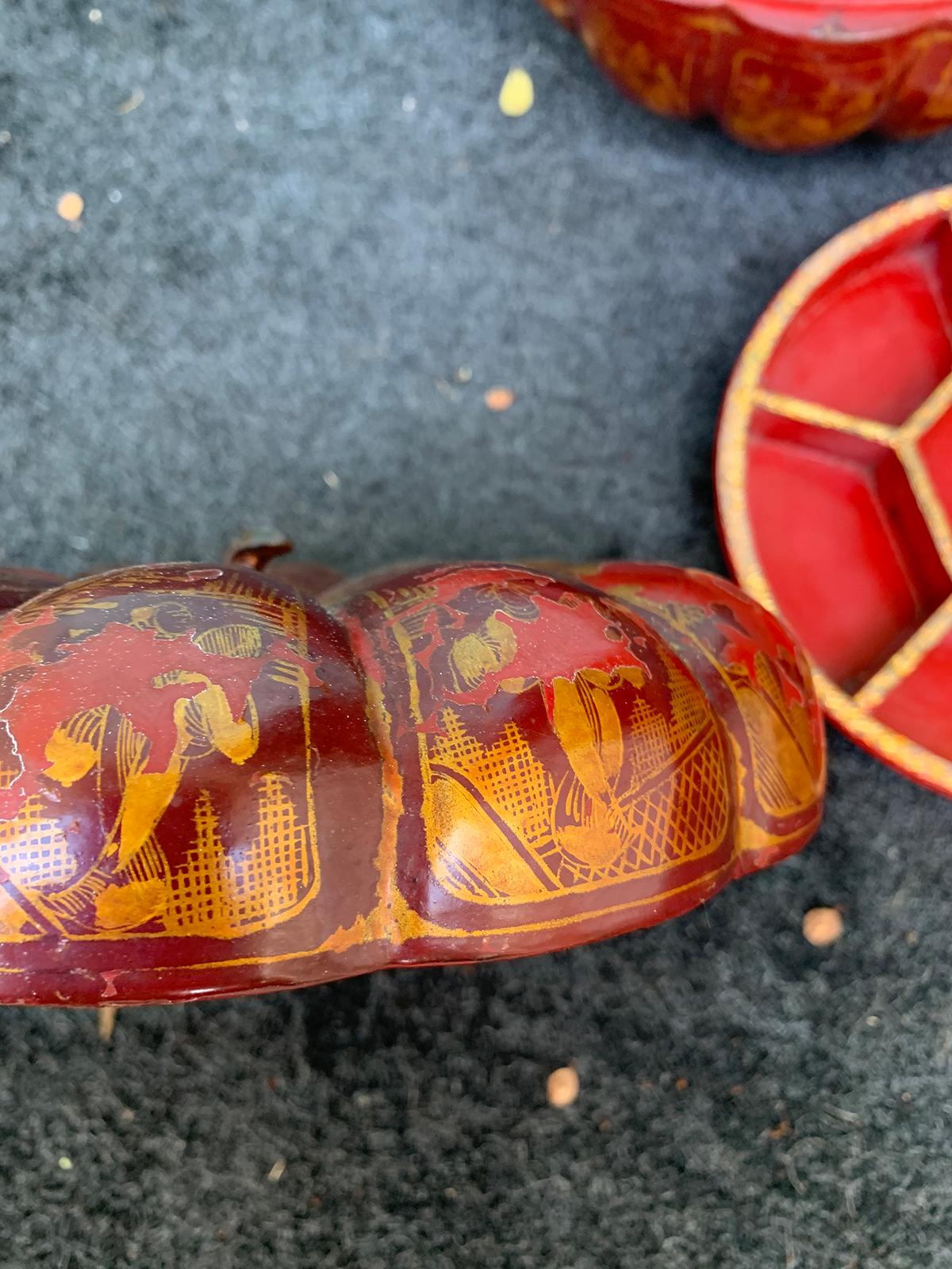 Red Chinoiserie Melon Shape Box with Insert, circa 1900 8