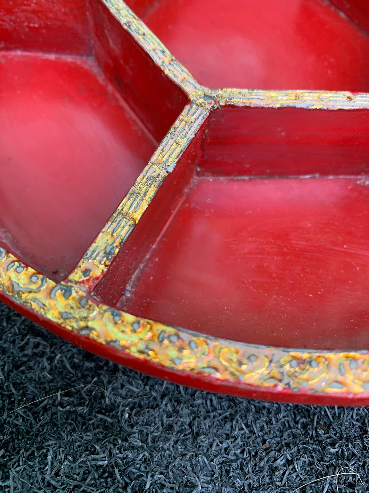 Red Chinoiserie Melon Shape Box with Insert, circa 1900 9