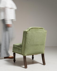 Circa 1900 Sage Wood Mid-Century Modern Upholstered Slipper Chair
