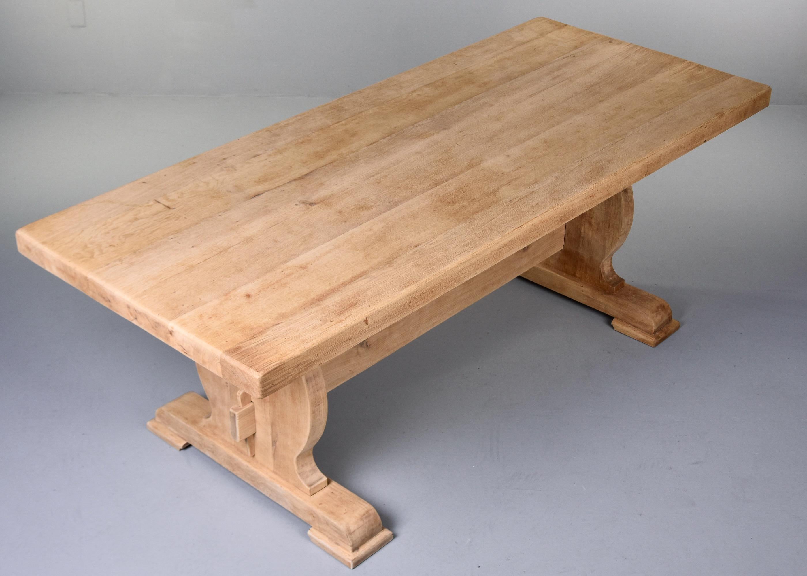Circa 1900 Sanded Bare Oak French Country Trestle Table For Sale 6