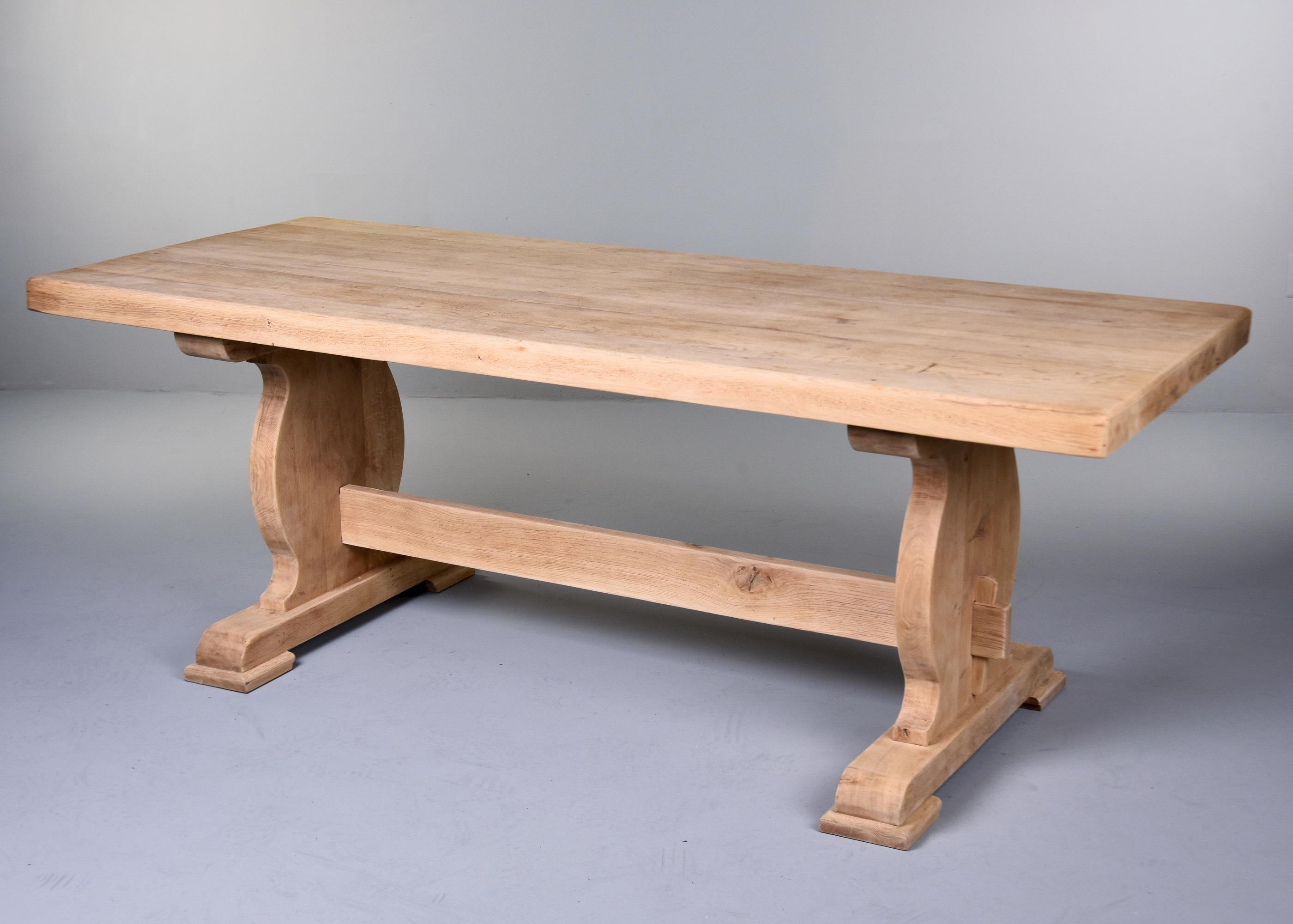 French Provincial Circa 1900 Sanded Bare Oak French Country Trestle Table For Sale