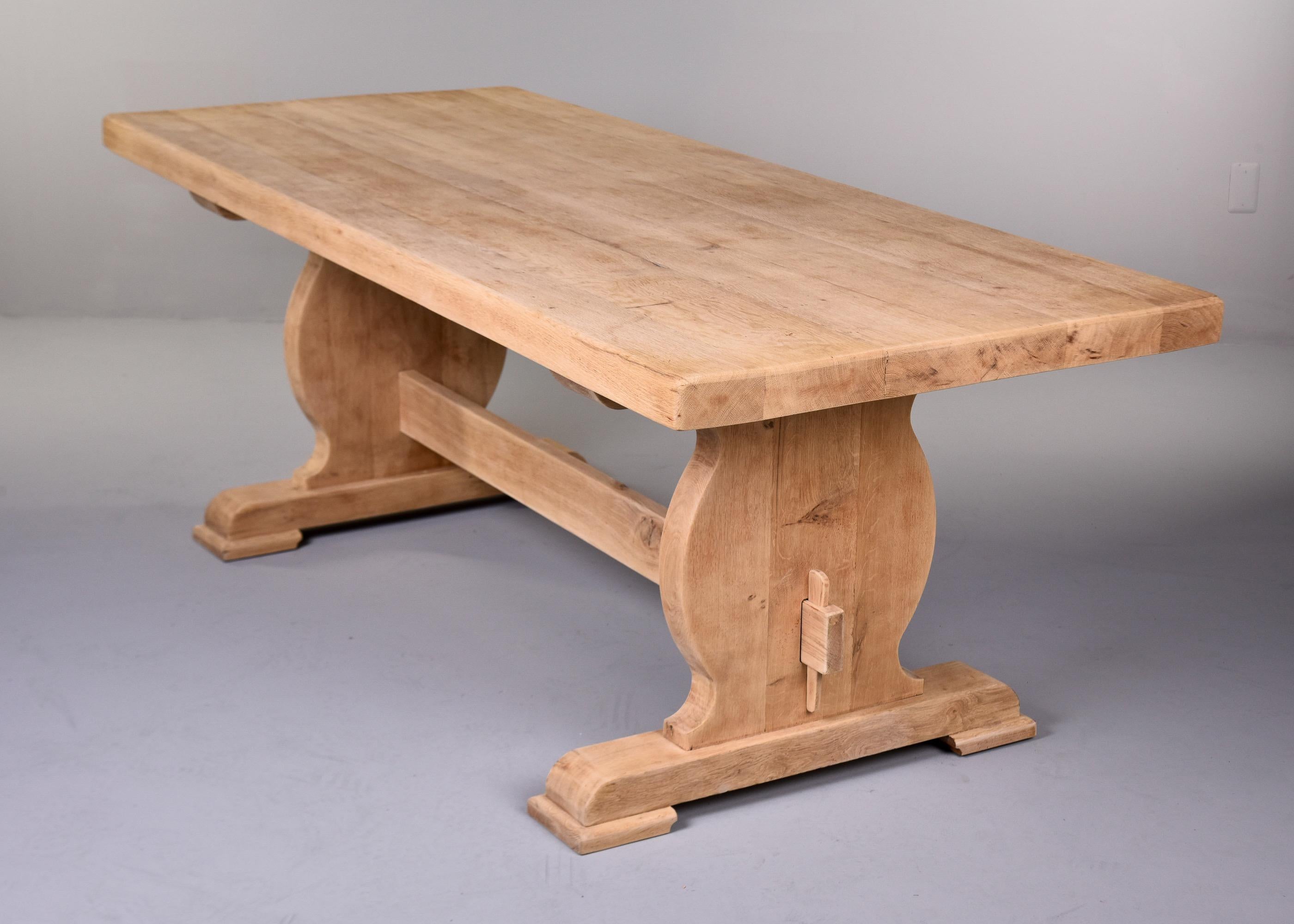 Circa 1900 Sanded Bare Oak French Country Trestle Table For Sale 1
