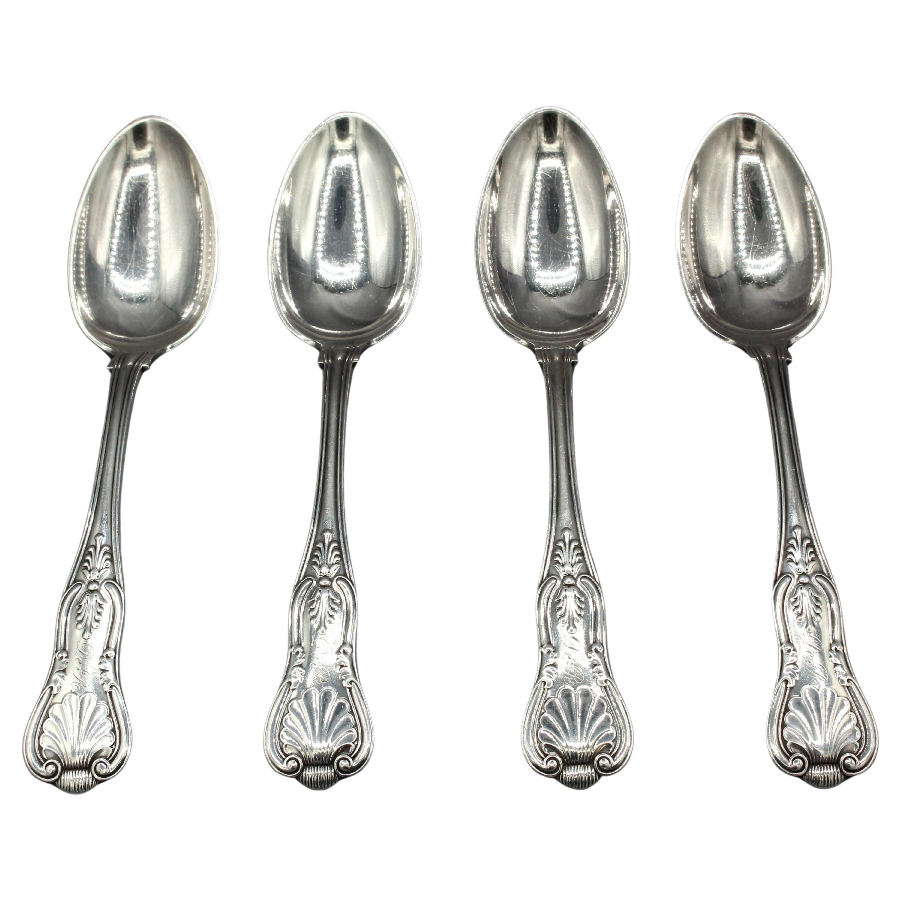 Circa 1900 Set of 4 Sterling Silver Serving Spoons in "Kings II" by Gorham