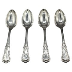 Antique Circa 1900 Set of 4 Sterling Silver Serving Spoons in "Kings II" by Gorham