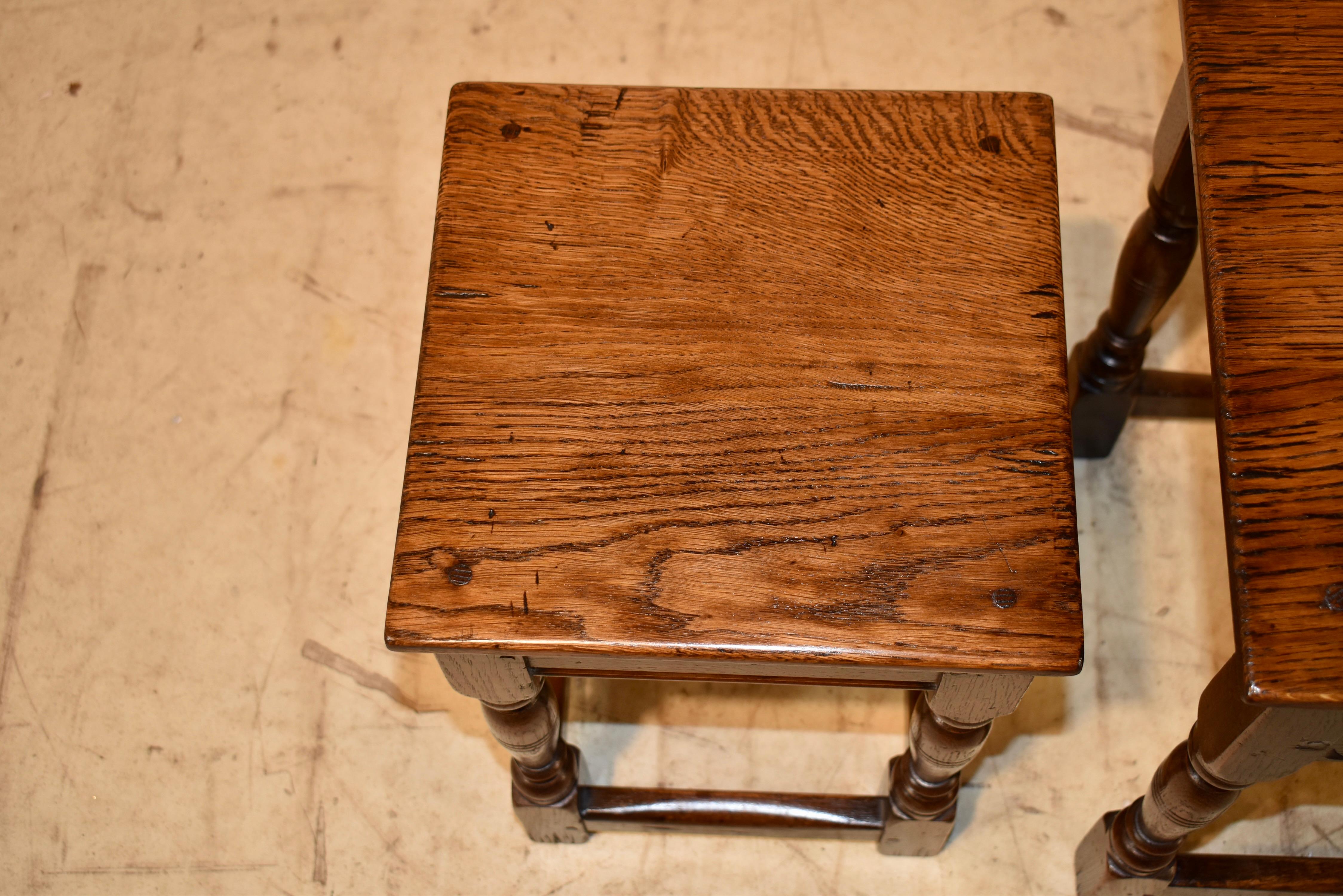 Circa 1900 Set of Three Oak Nesting Tables For Sale 2