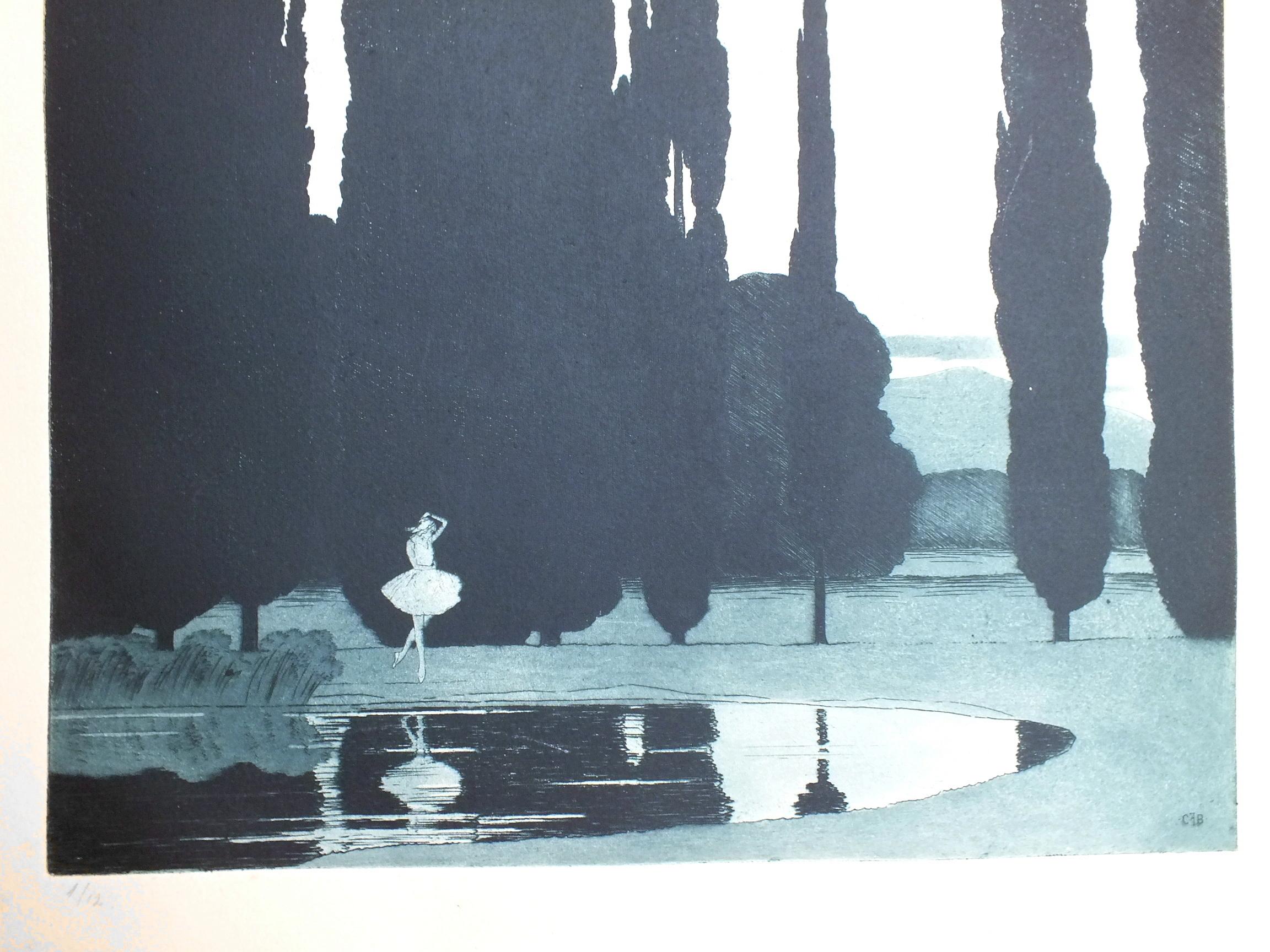 Italian circa 1900 Sir Claude Francis Barry Aquatint Etching of a Ballet Dancer in Swan For Sale