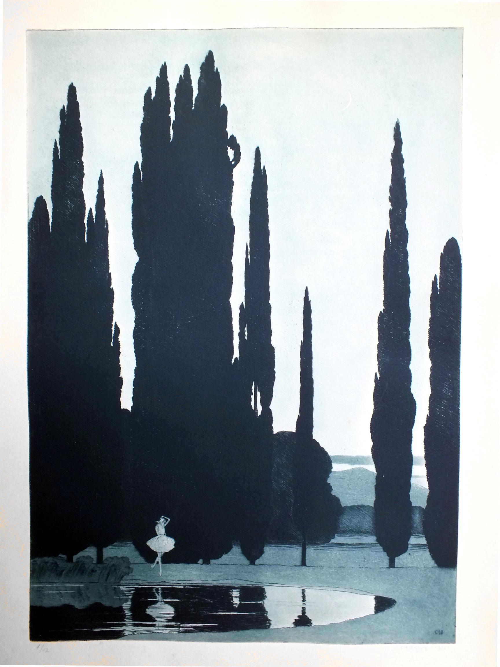 circa 1900 Sir Claude Francis Barry Aquatint Etching of a Ballet Dancer in Swan In Good Condition For Sale In Biella, IT