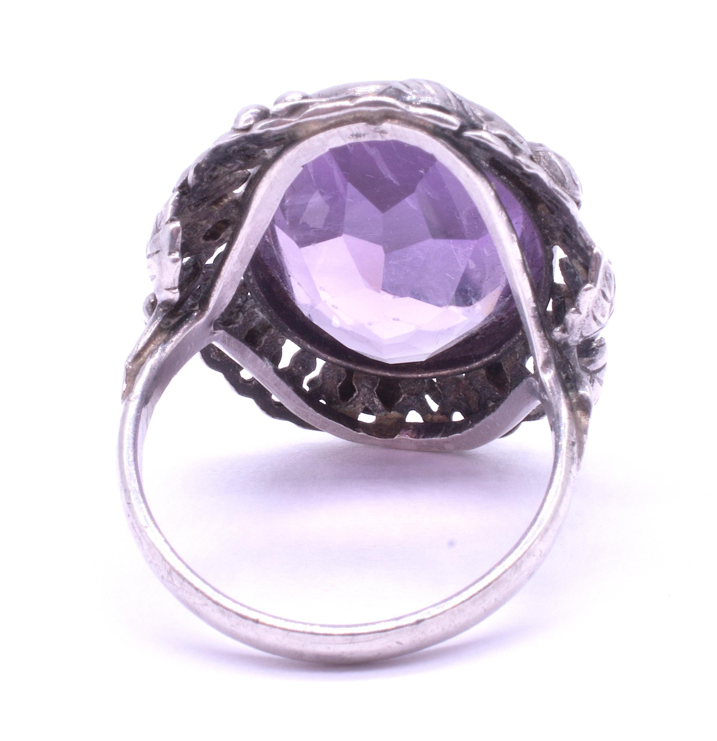 Arts and Crafts Sterling Silver Amethyst Ring, Arts & Crafts, circa 1900