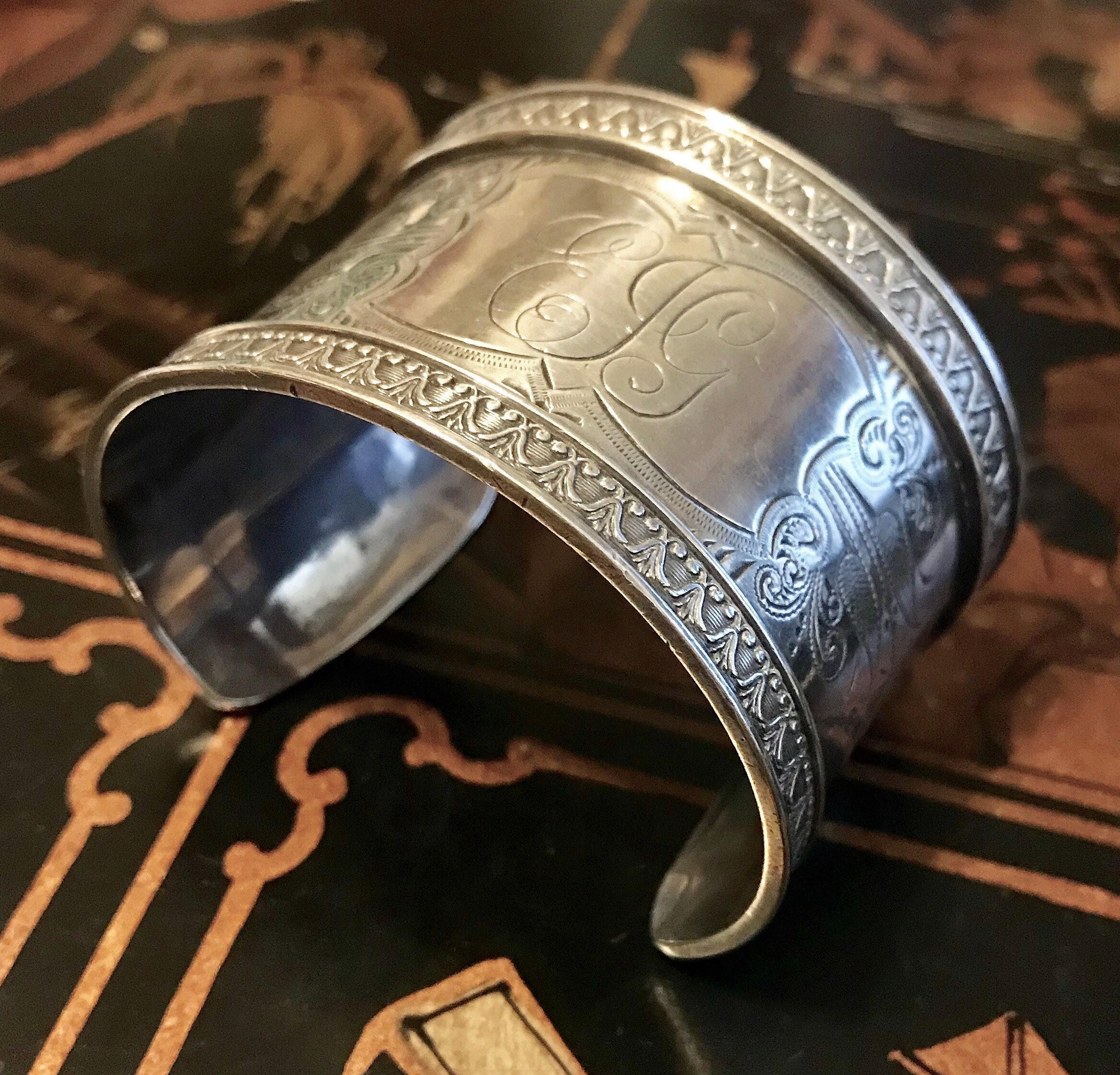 Victorian Circa 1900 Sterling Silver Engraved Cuff Bracelet