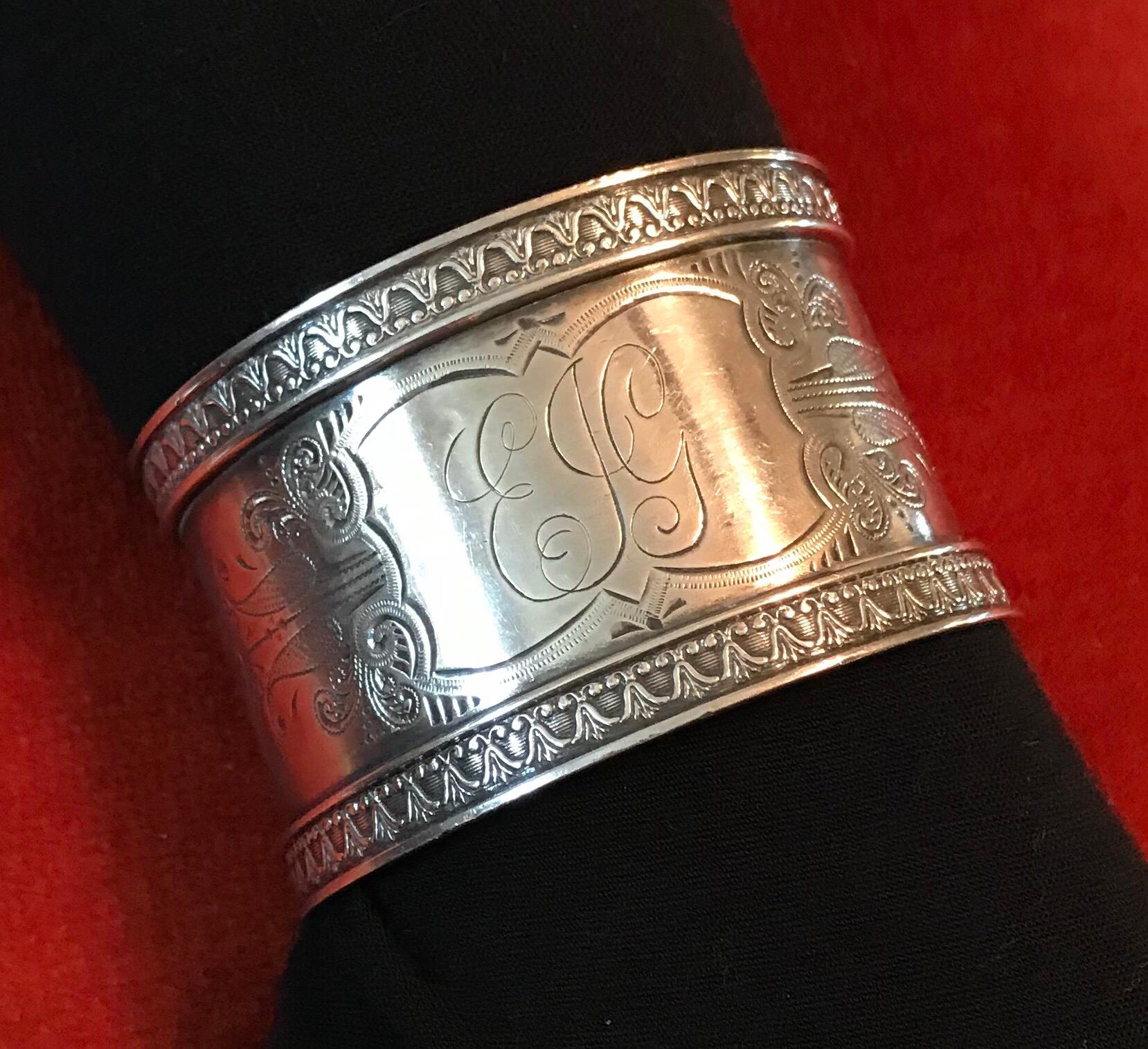 Circa 1900 Sterling Silver Engraved Cuff Bracelet In Good Condition In Long Beach, CA