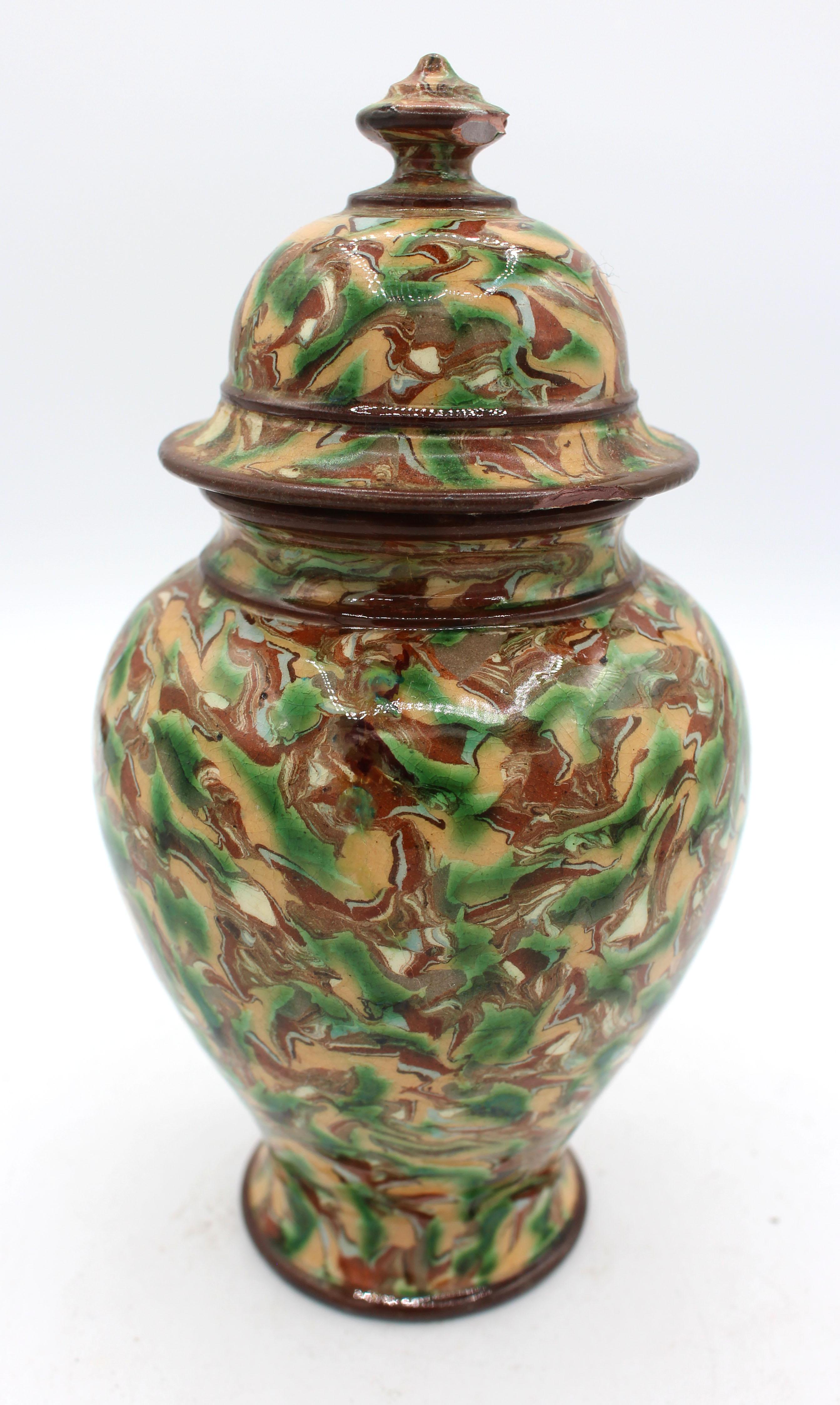 Circa 1900 Terracotta Covered Jar, French, by Maison Pichon Uzes In Good Condition For Sale In Chapel Hill, NC