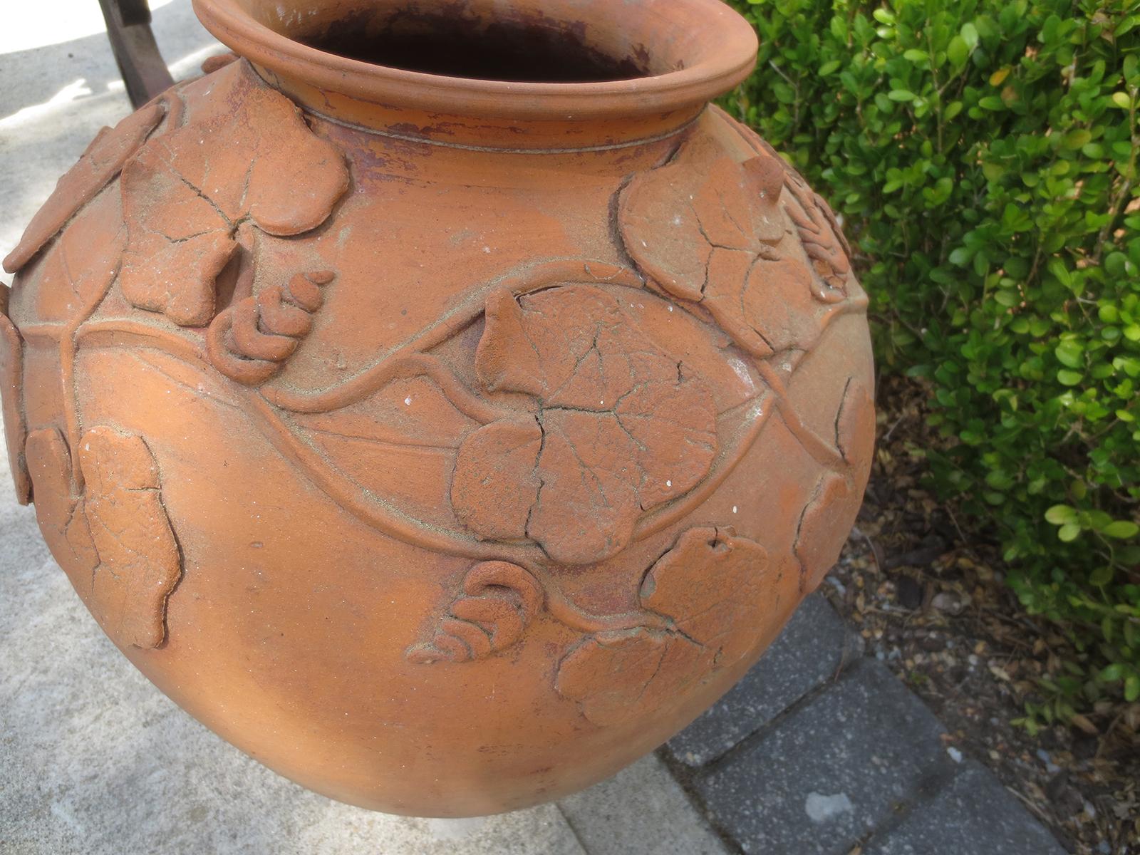 Terracotta Urn / Vase with Grape Leaf Detail, circa 1900 In Good Condition In Atlanta, GA