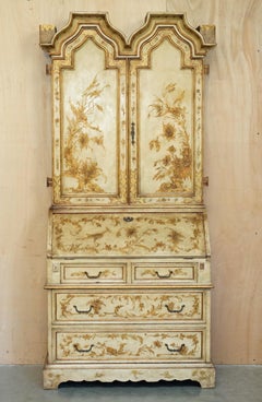 CIRCA 1900 VENETIAN CHINOISERIE DECORATED PARCEL GILT BUREAU BOOKCASE DRAWERs